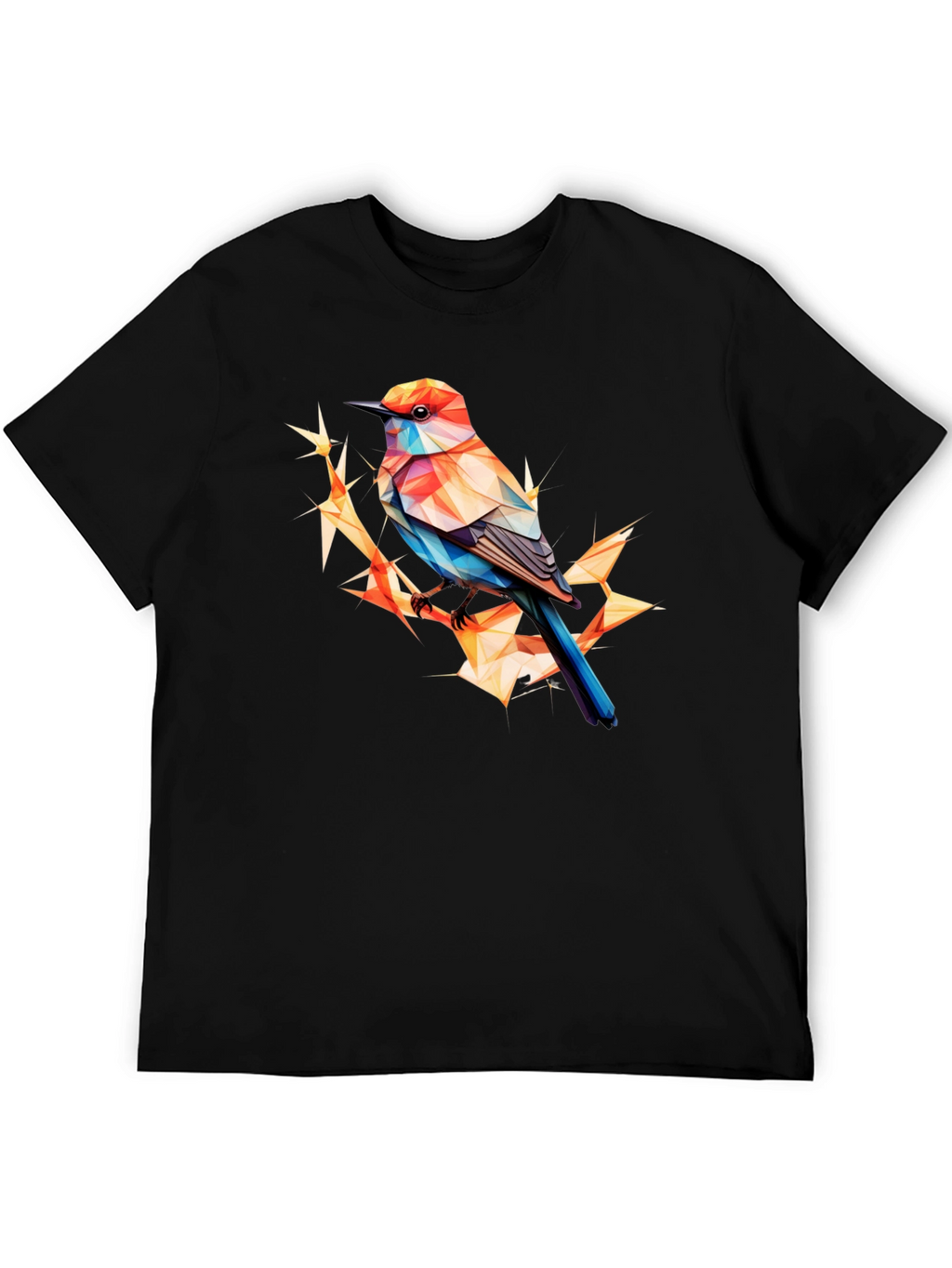 Geometric Bird Print Black T-Shirt
