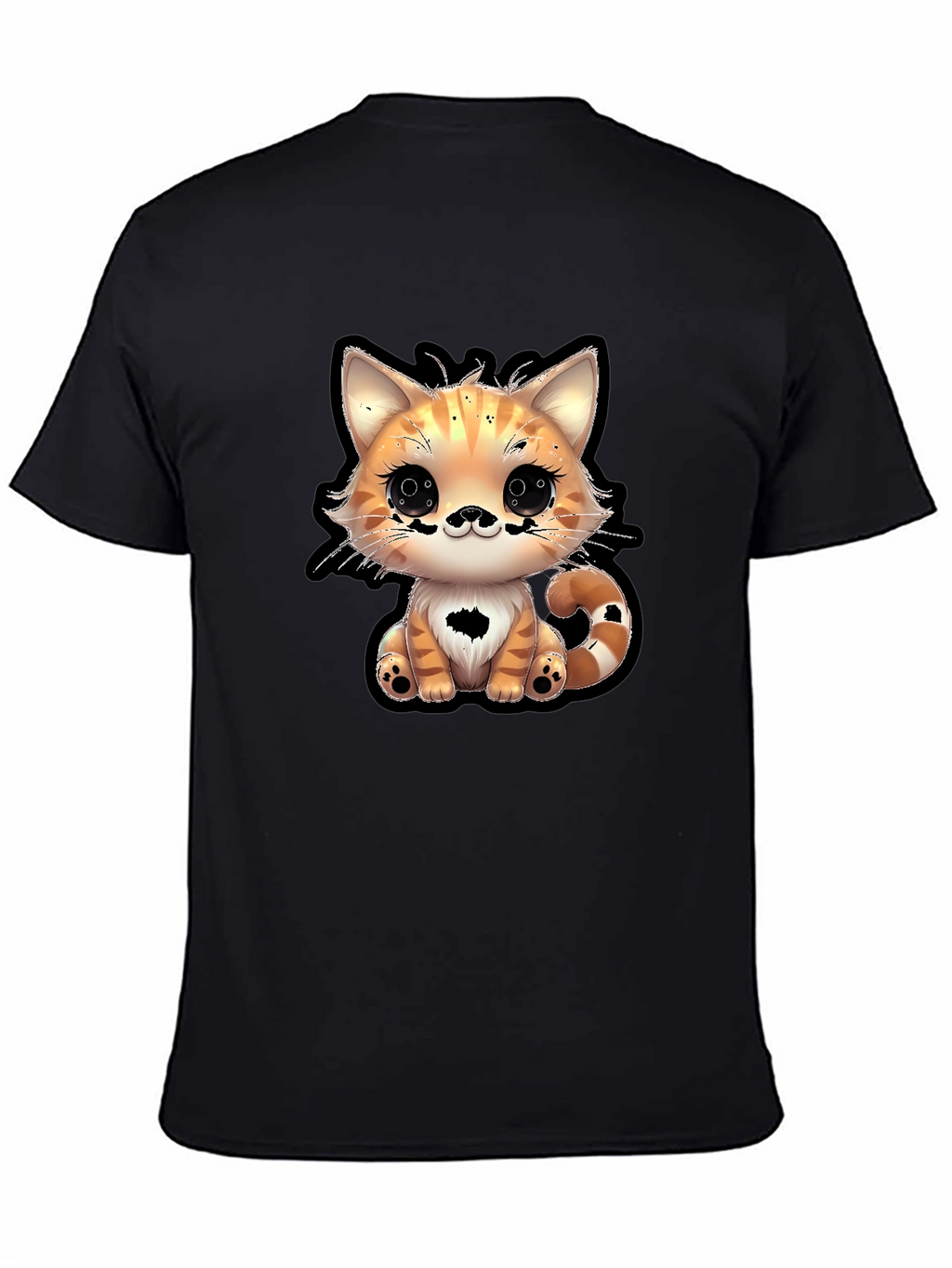 Cute Cartoon Cat Graphic Tee - Black