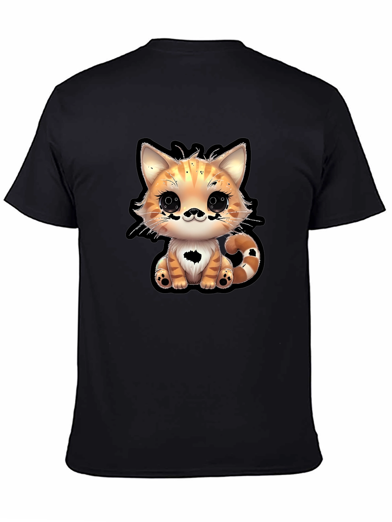 Cute Cartoon Cat Graphic Tee - Black