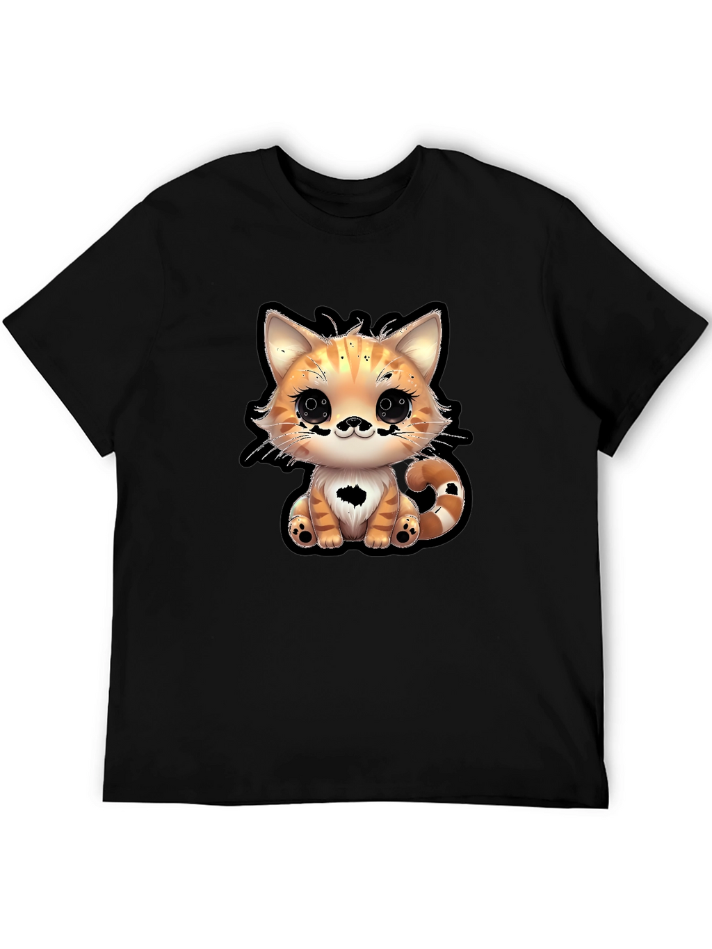Cute Cartoon Cat Graphic Tee - Black