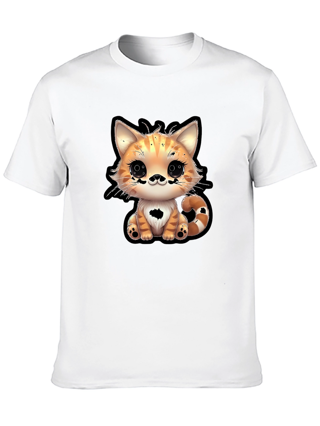 Cute Cartoon Cat Graphic Tee - Black