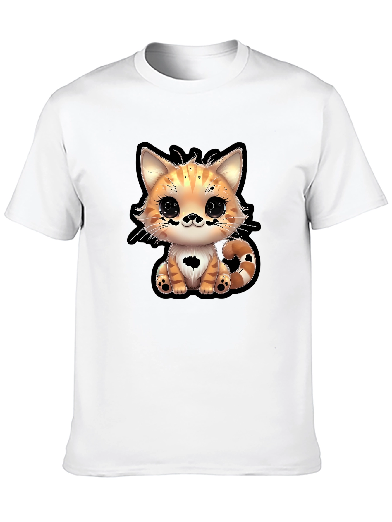 Cute Cartoon Cat Graphic Tee - Black