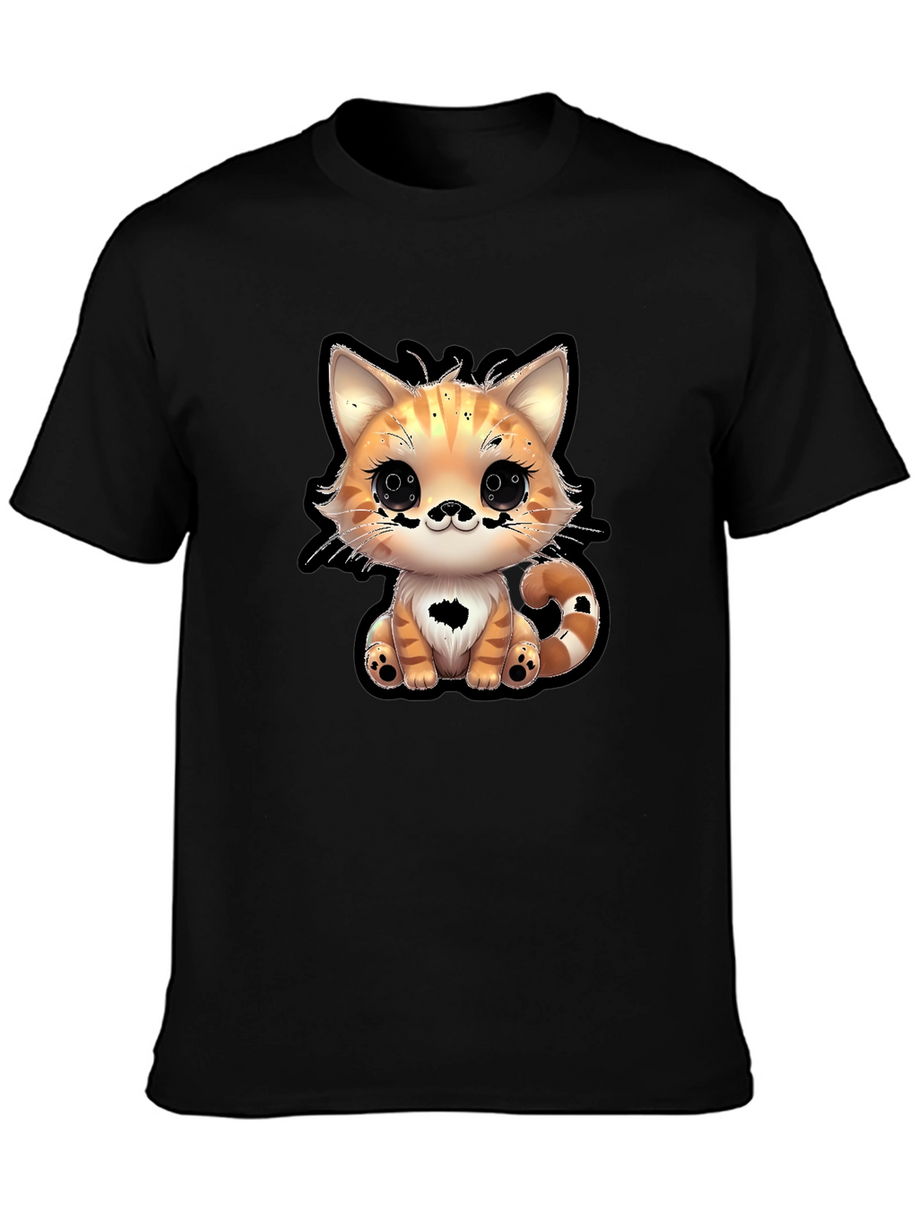 Cute Cartoon Cat Graphic Tee - Black
