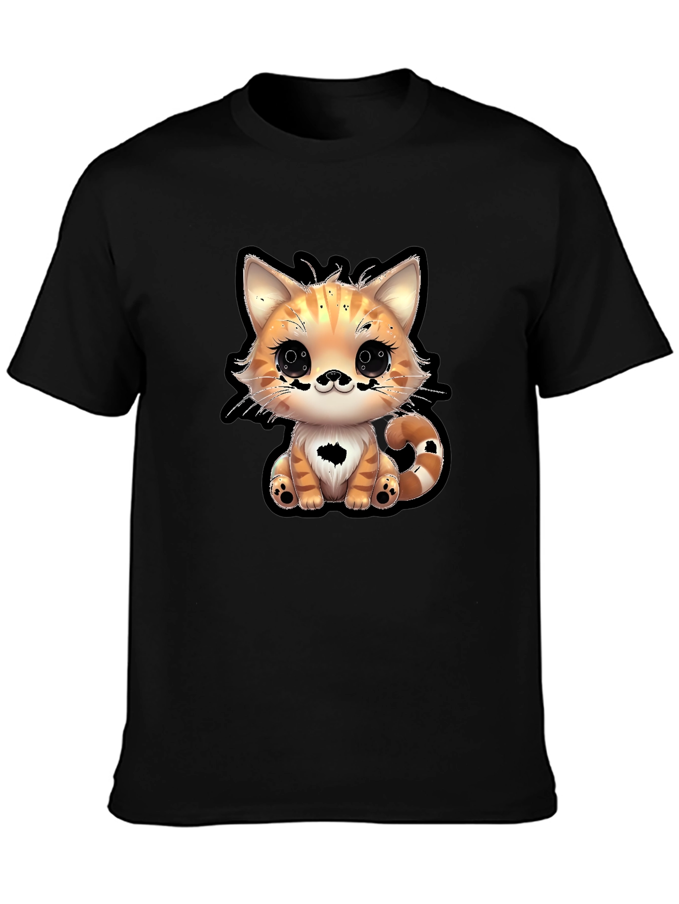 Cute Cartoon Cat Graphic Tee - Black