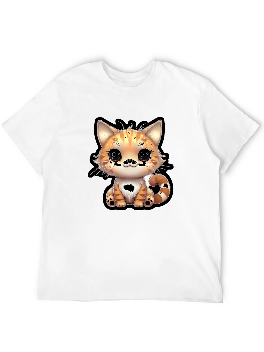 Cute Cartoon Cat Graphic Tee - Black
