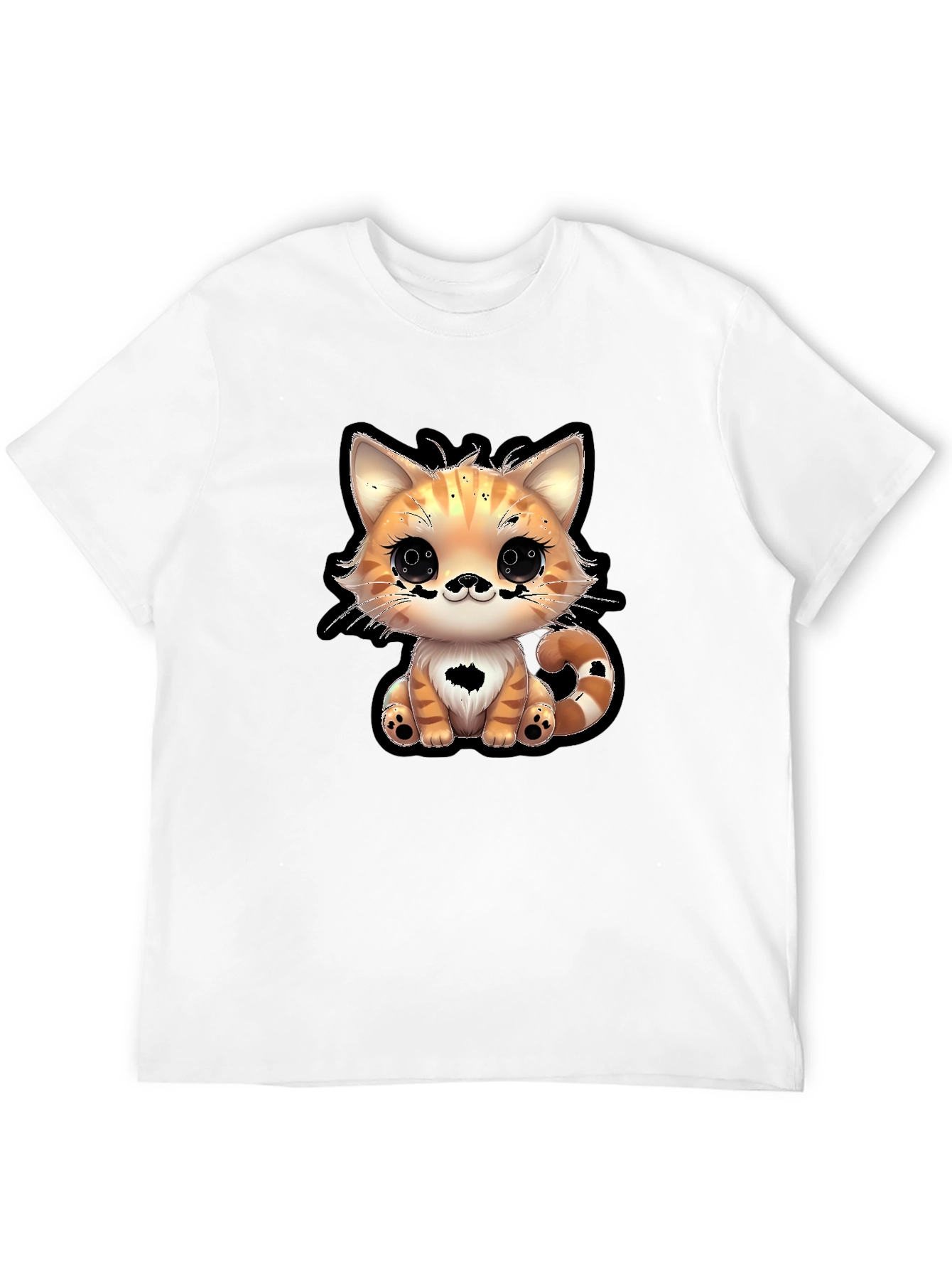 Cute Cartoon Cat Graphic Tee - Black