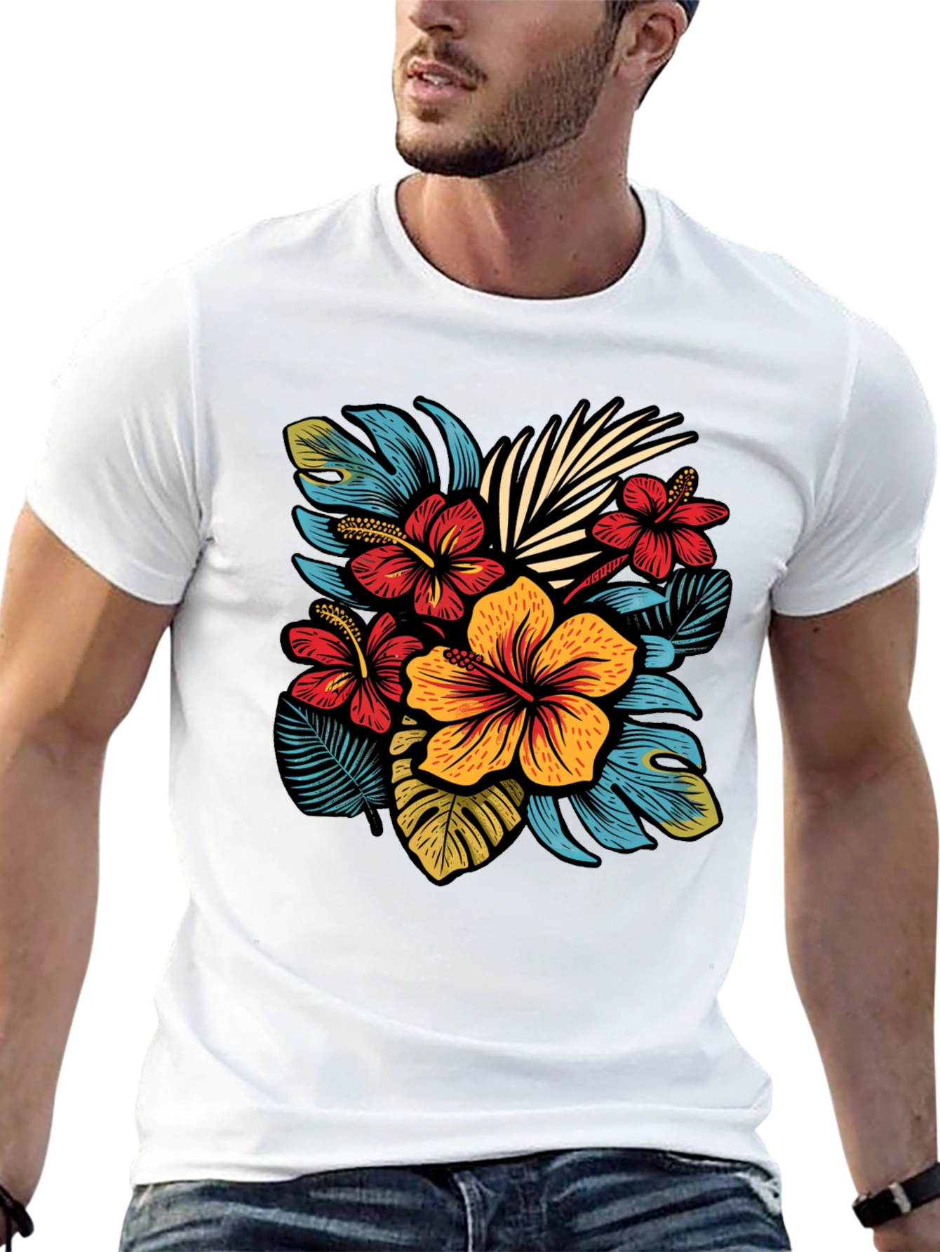 Floral Print T-Shirt - Tropical Design