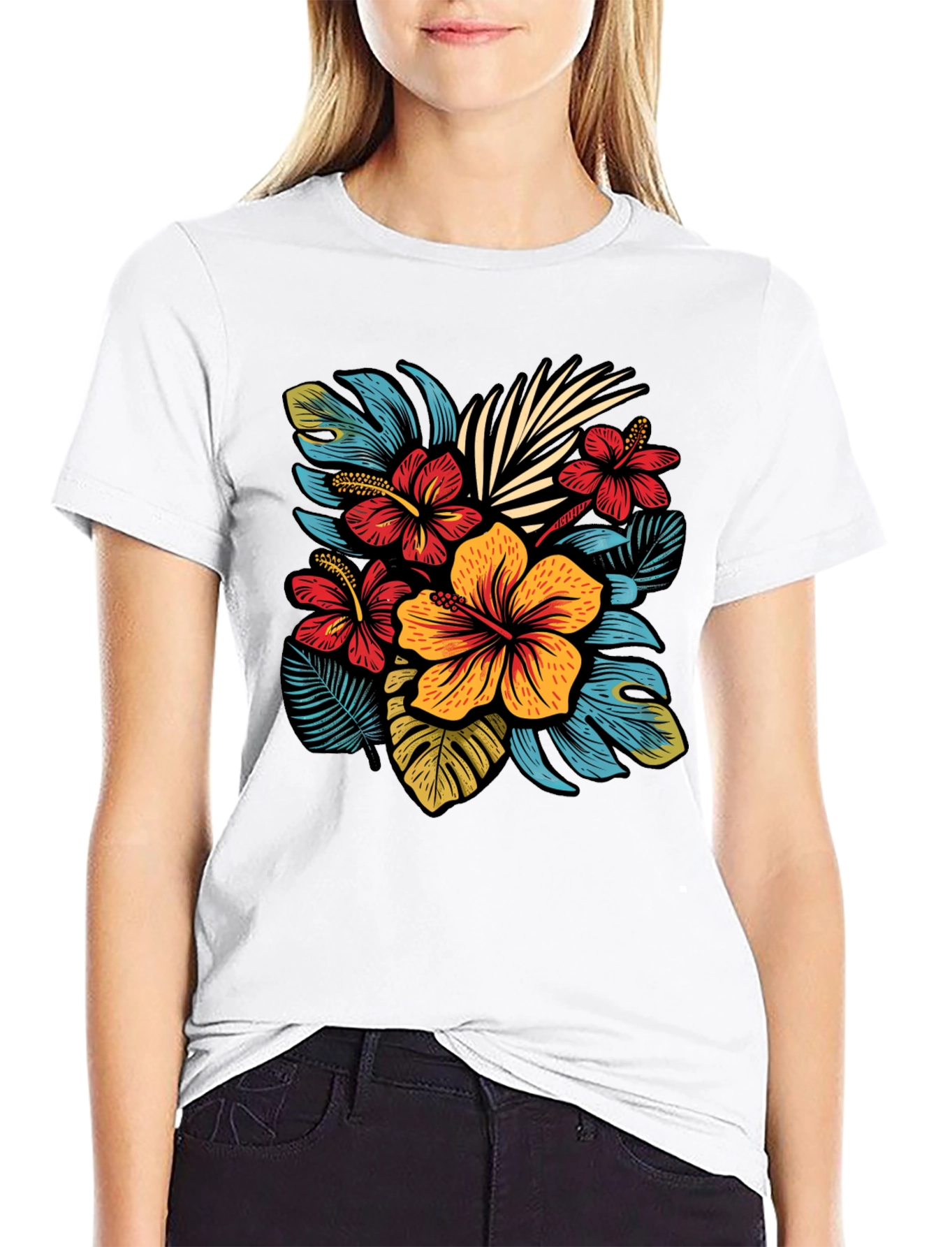 Floral Print T-Shirt - Tropical Design