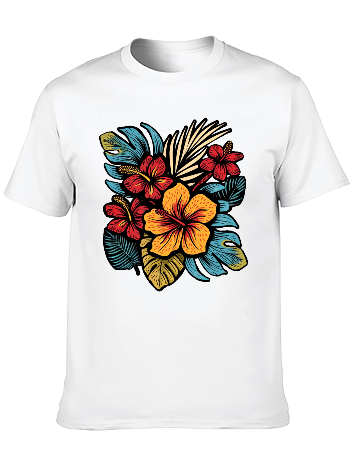 Floral Print T-Shirt - Tropical Design