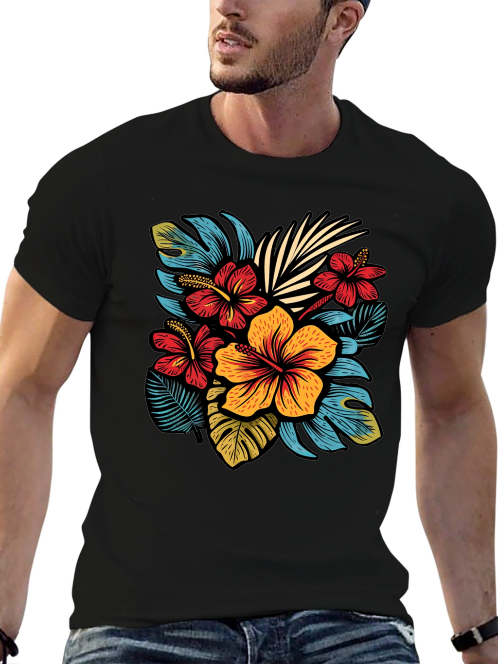 Floral Print T-Shirt - Tropical Design