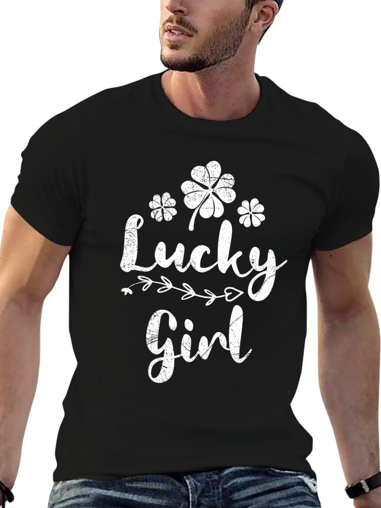 Lucky Girl Black T-Shirt Clover St. Patricks Day Tee