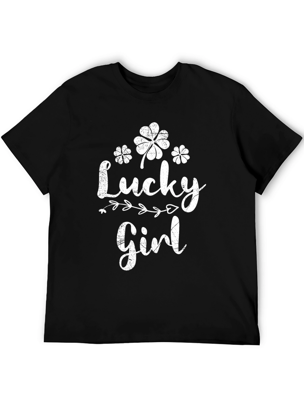 Lucky Girl Black T-Shirt Clover St. Patricks Day Tee