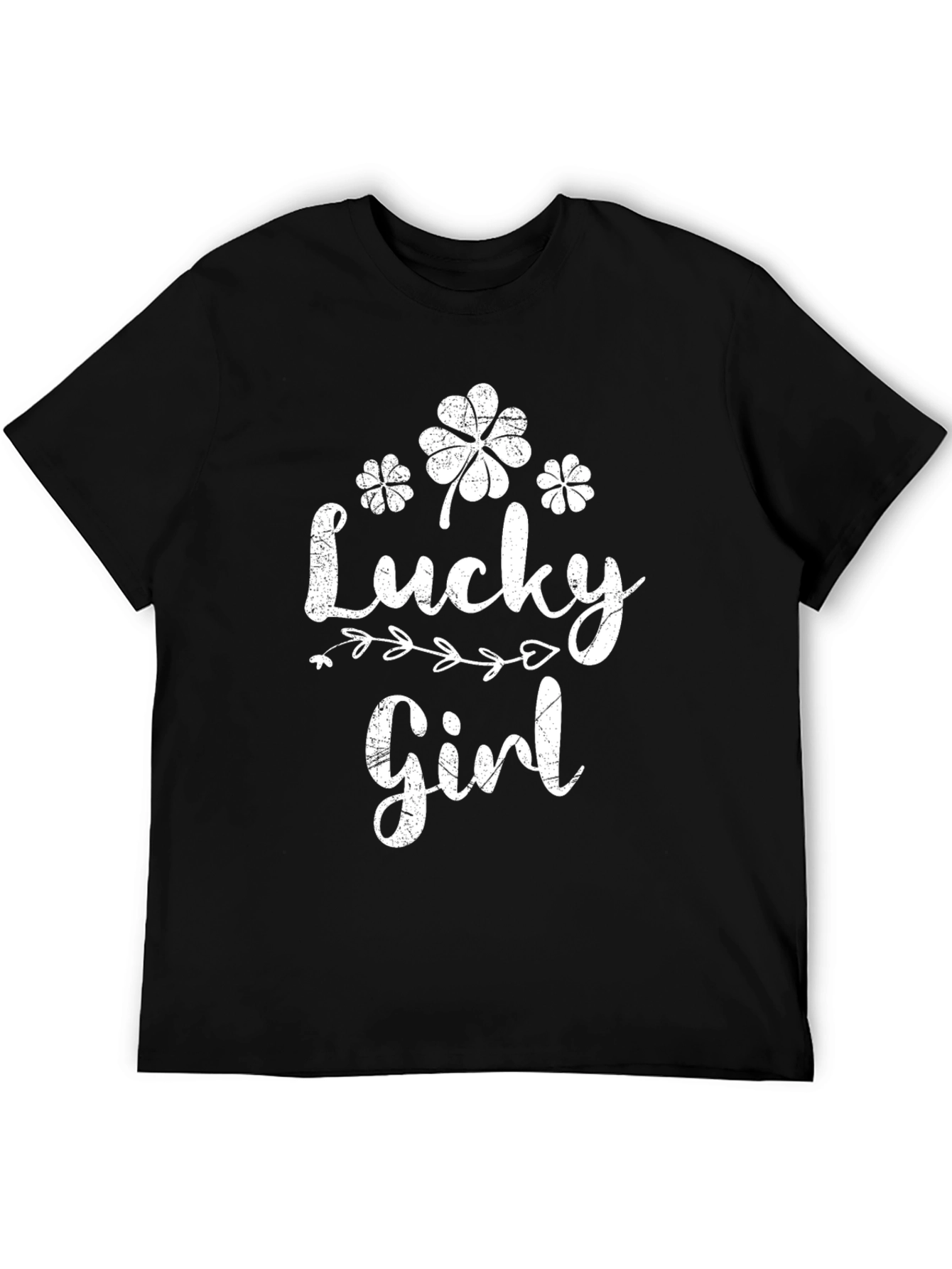 Lucky Girl Black T-Shirt Clover St. Patricks Day Tee