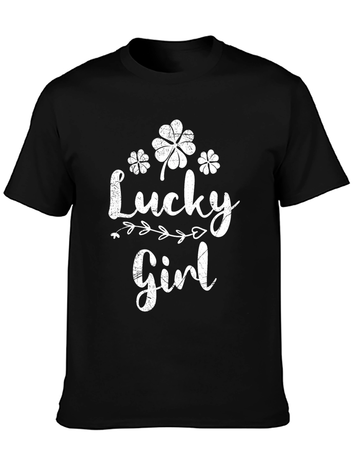 Lucky Girl Black T-Shirt Clover St. Patricks Day Tee