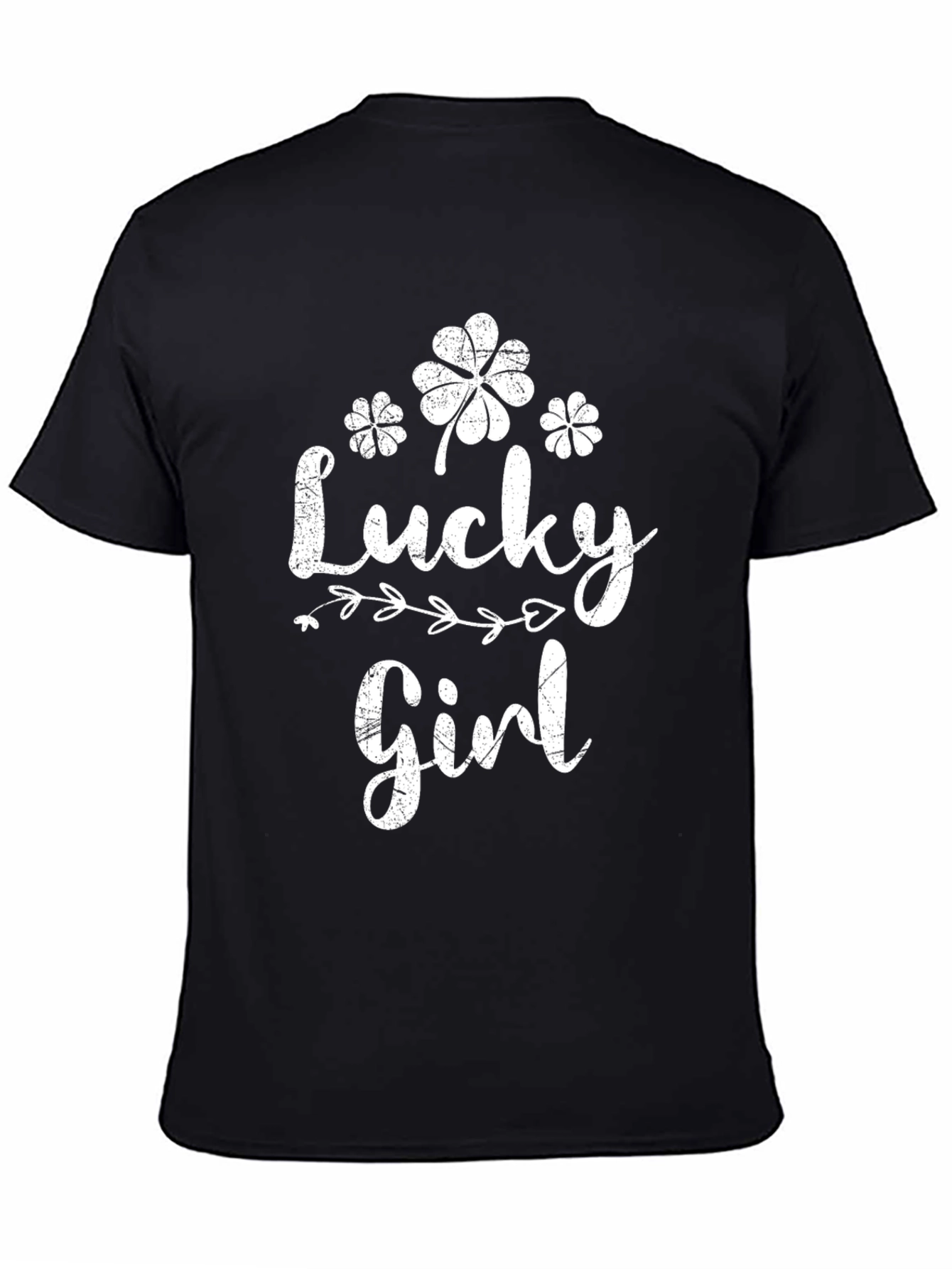 Lucky Girl Black T-Shirt Clover St. Patricks Day Tee