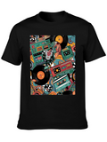 Retro Music Pattern Graphic Tee - Black