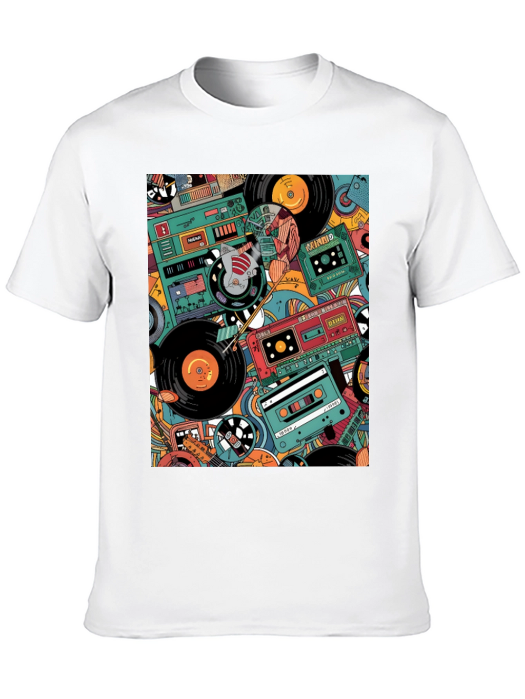 Retro Music Pattern Graphic Tee - Black