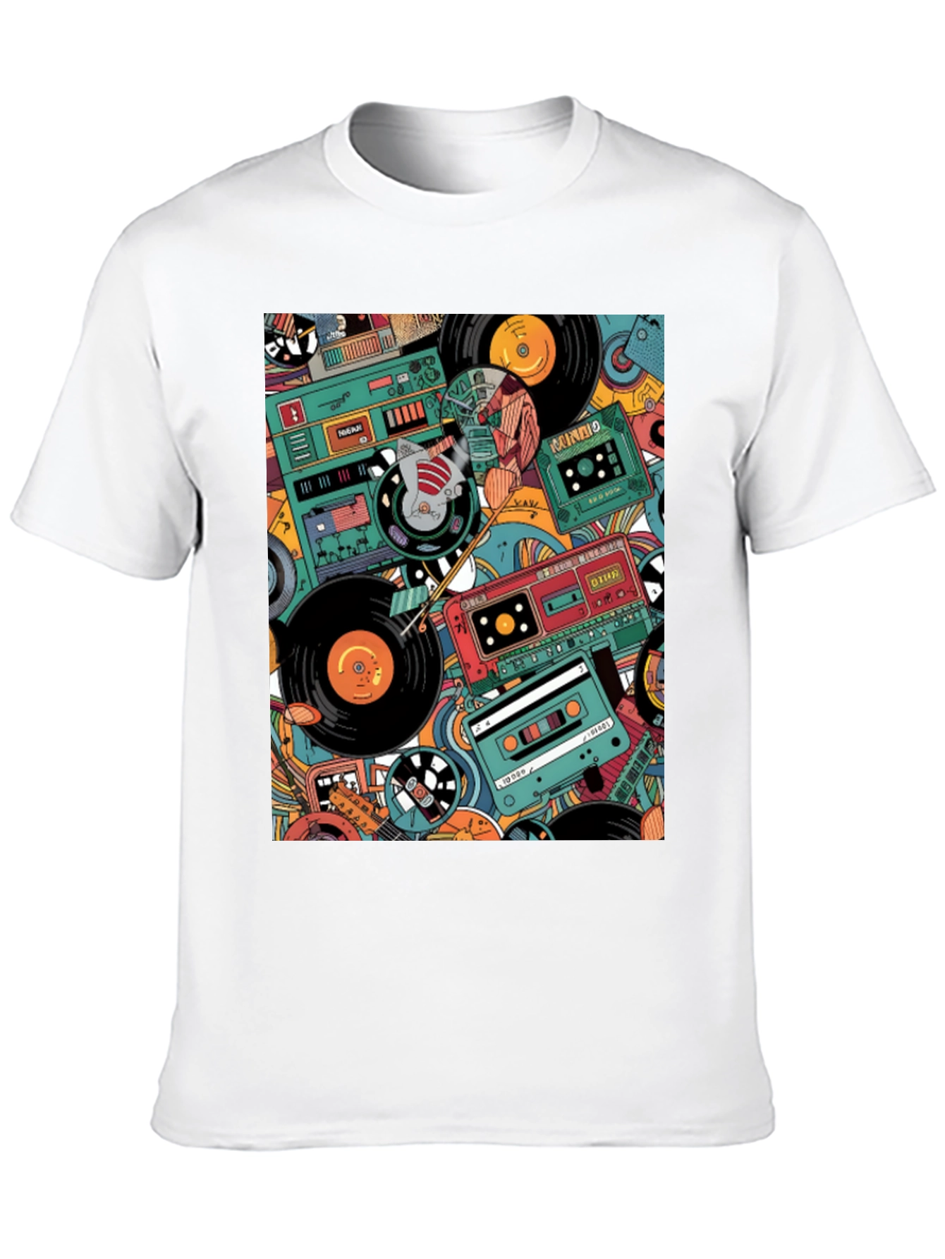 Retro Music Pattern Graphic Tee - Black