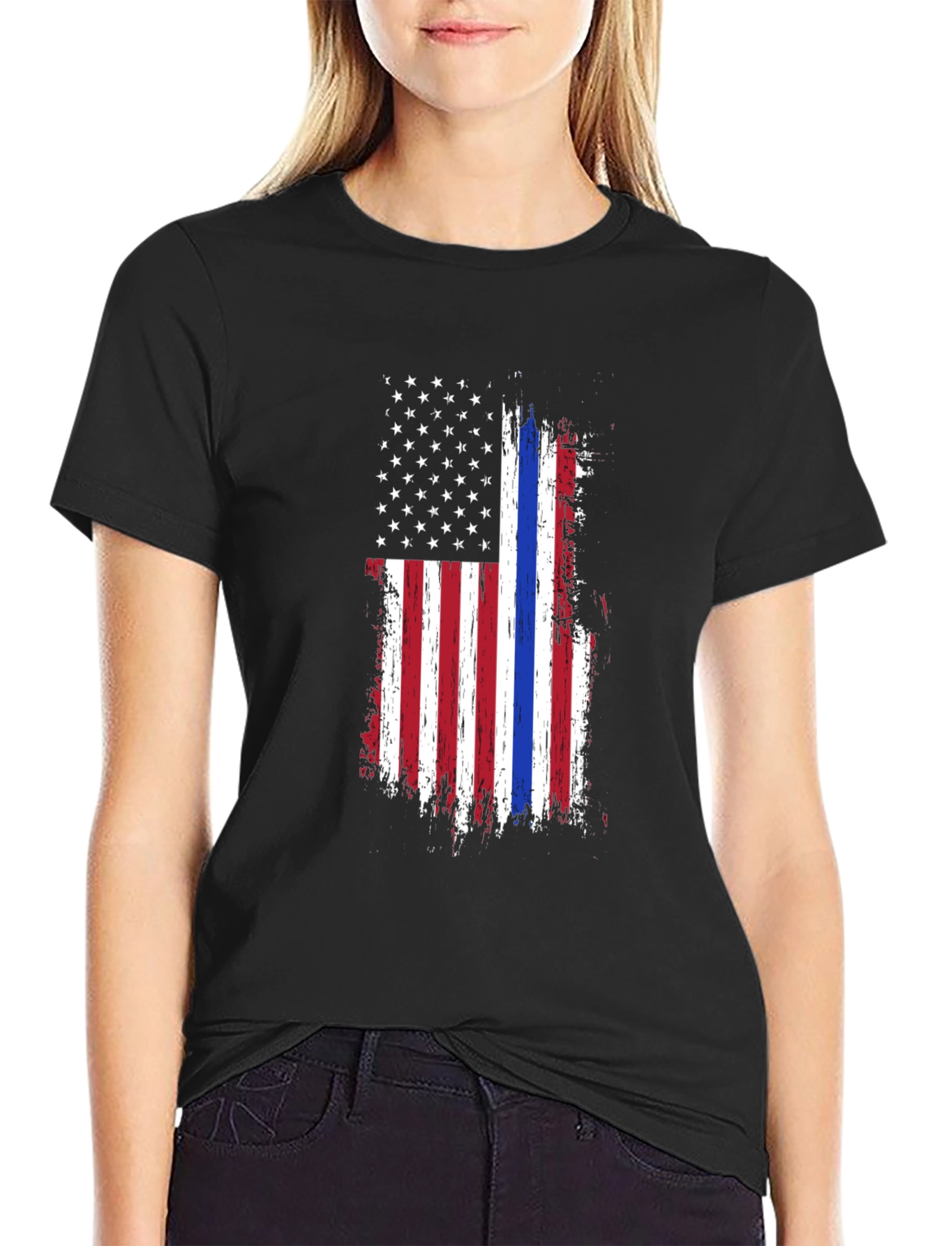Thin Blue Line American Flag Graphic Tee - Black