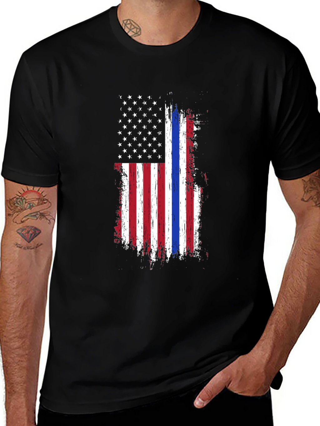 Thin Blue Line American Flag Graphic Tee - Black