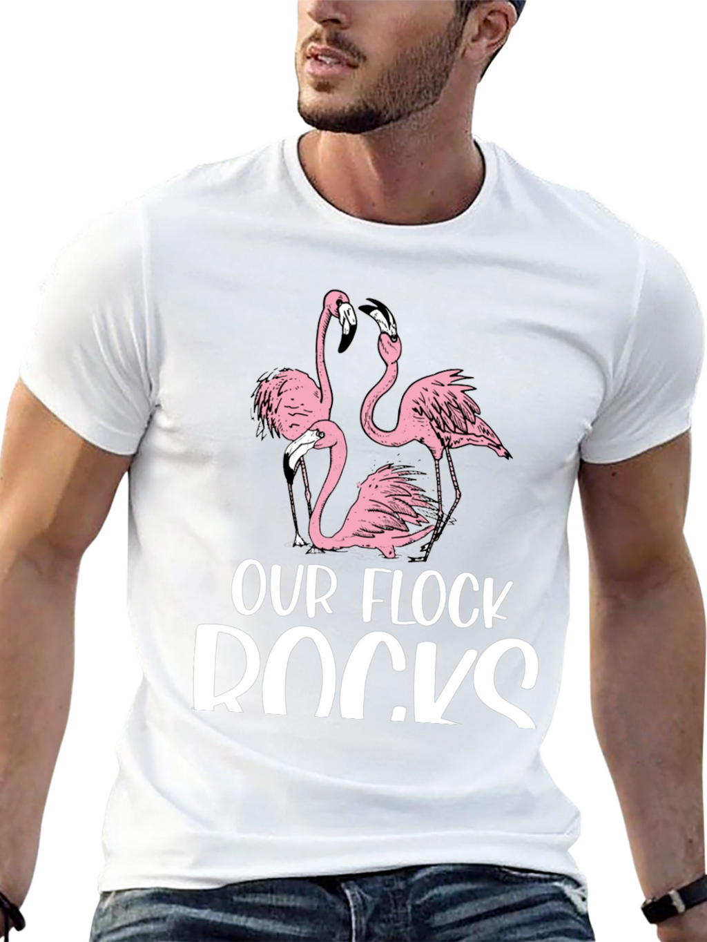 Our Flock Rocks Flamingo Graphic T-Shirt