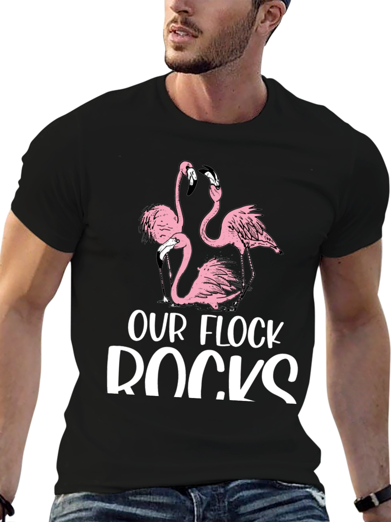 Our Flock Rocks Flamingo Graphic T-Shirt