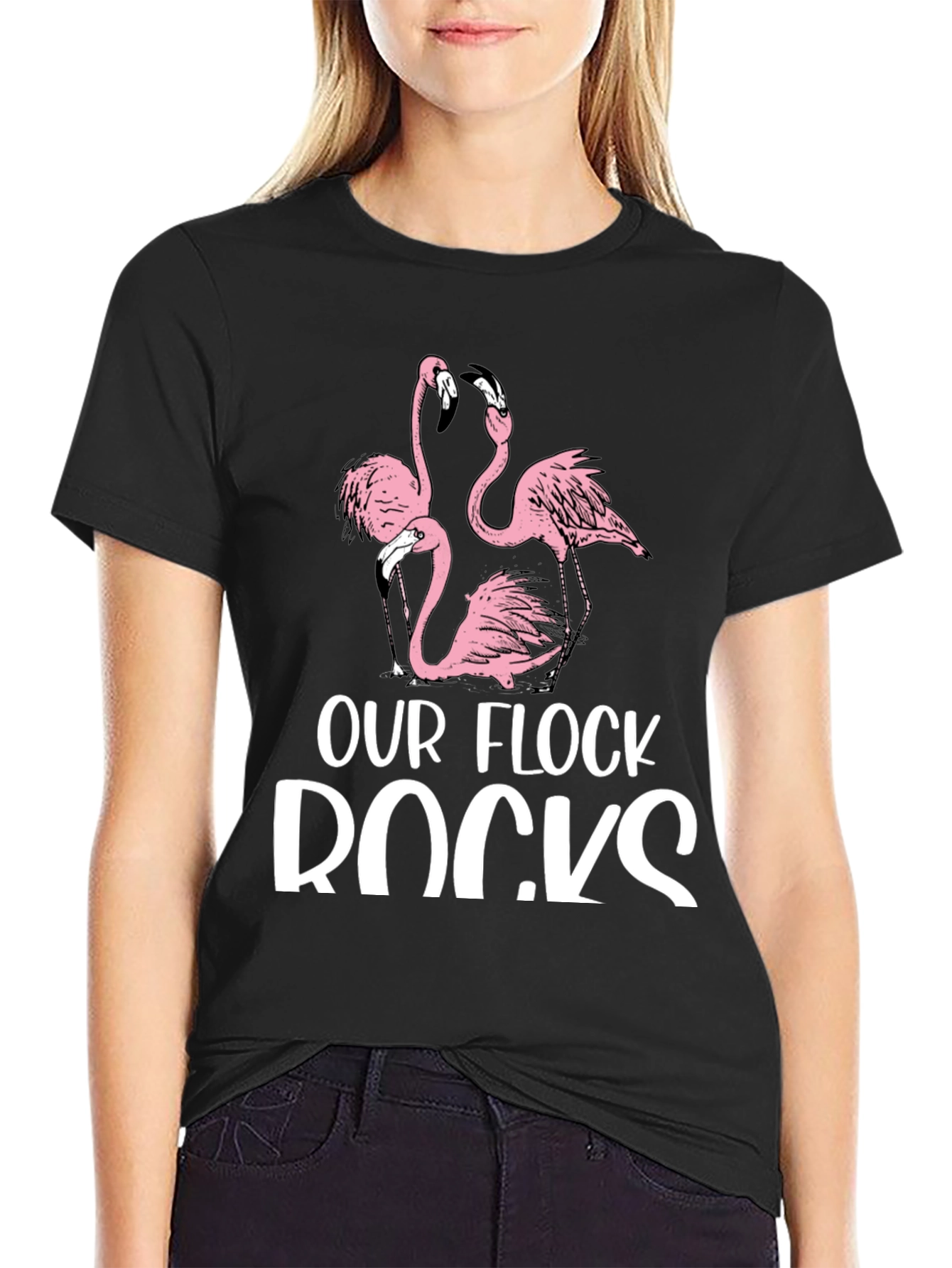 Our Flock Rocks Flamingo Graphic T-Shirt