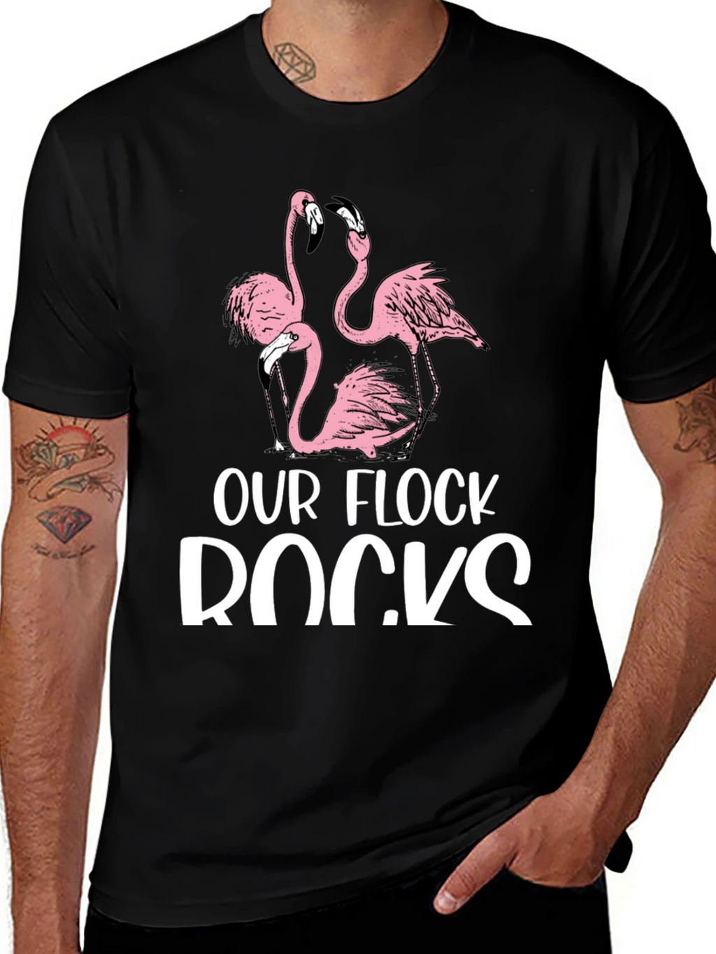 Our Flock Rocks Flamingo Graphic T-Shirt