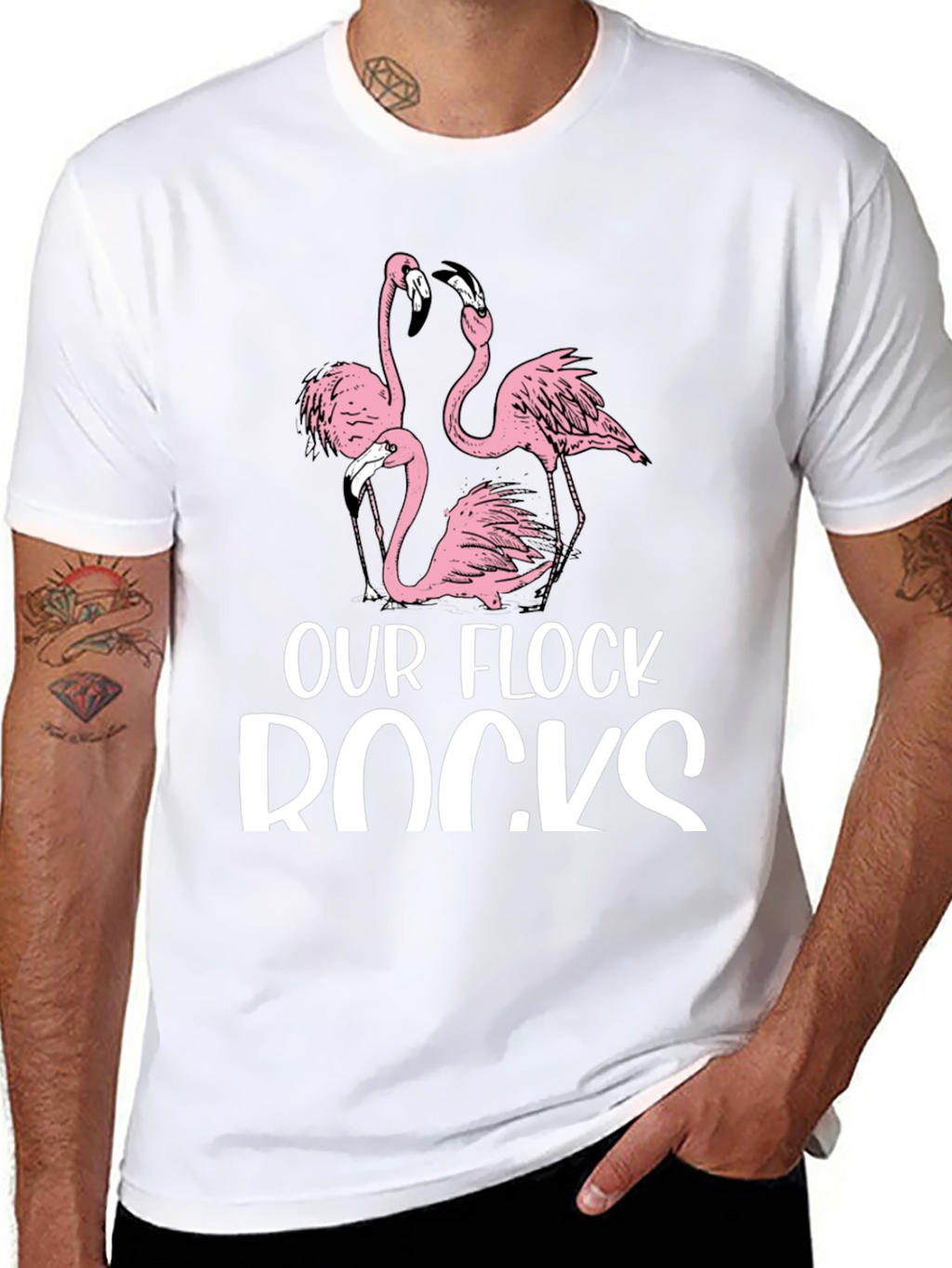 Our Flock Rocks Flamingo Graphic T-Shirt