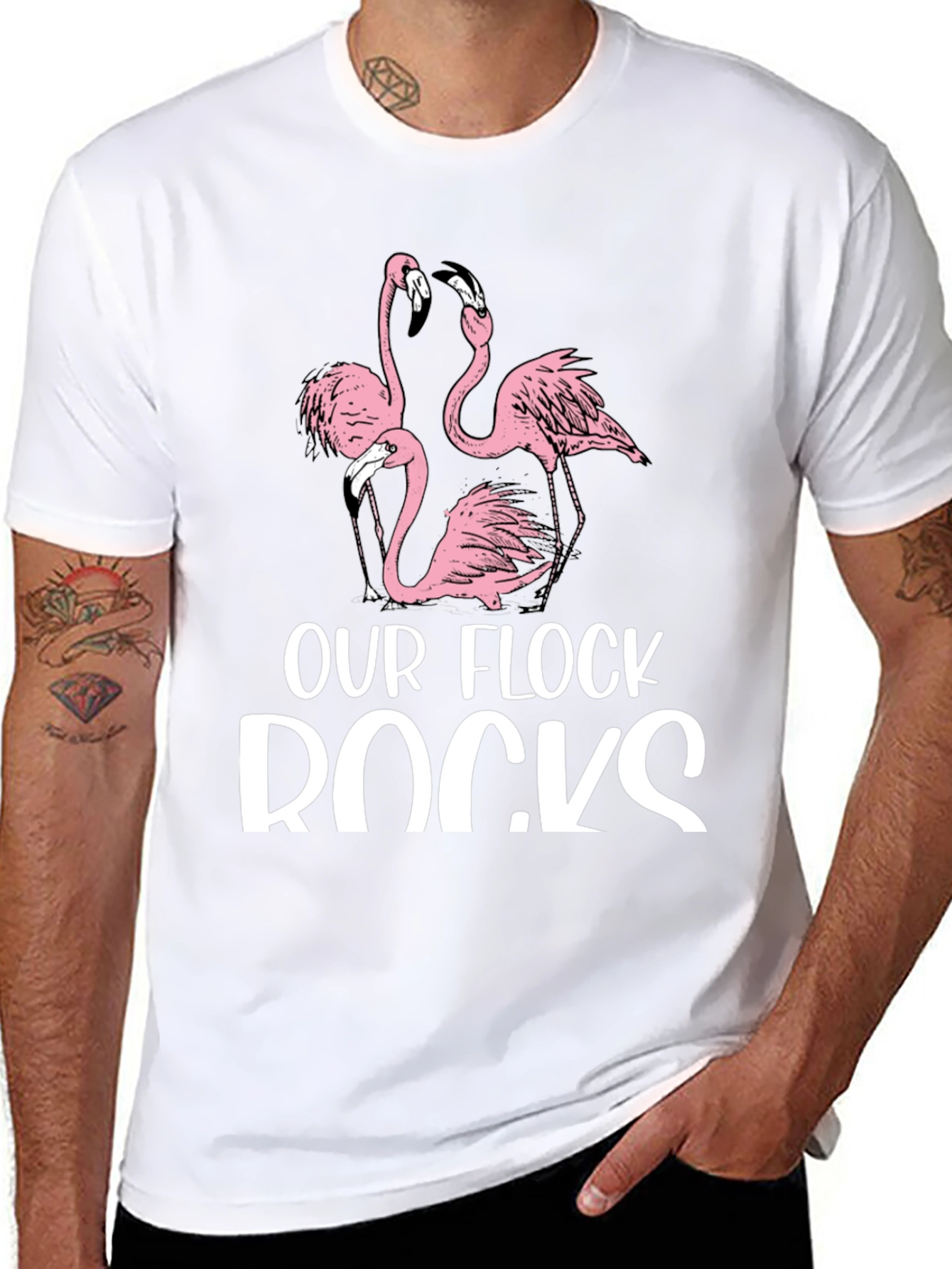 Our Flock Rocks Flamingo Graphic T-Shirt
