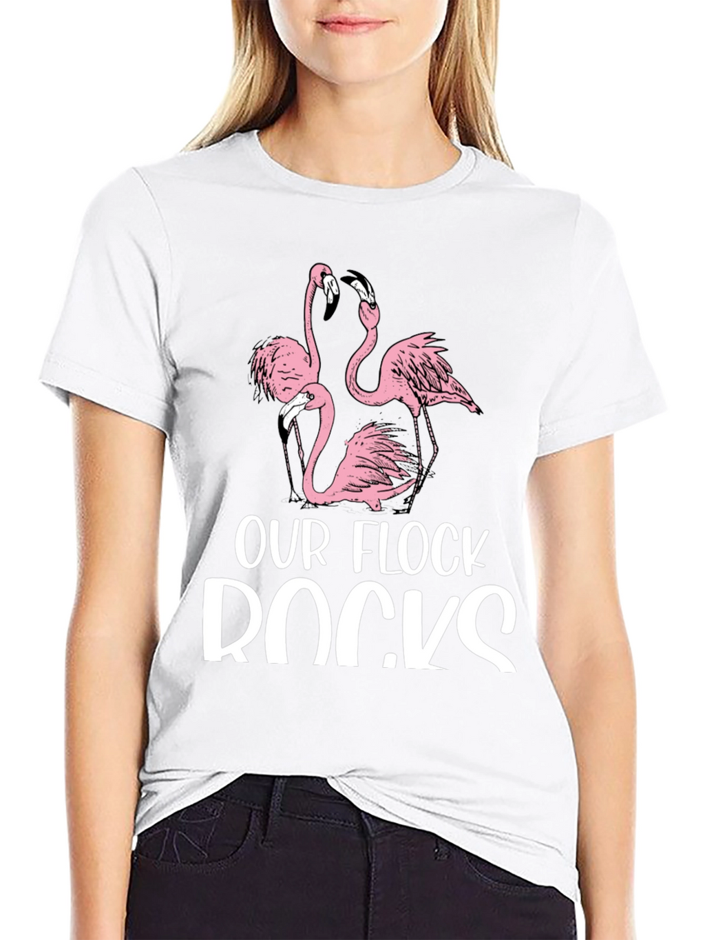 Our Flock Rocks Flamingo Graphic T-Shirt