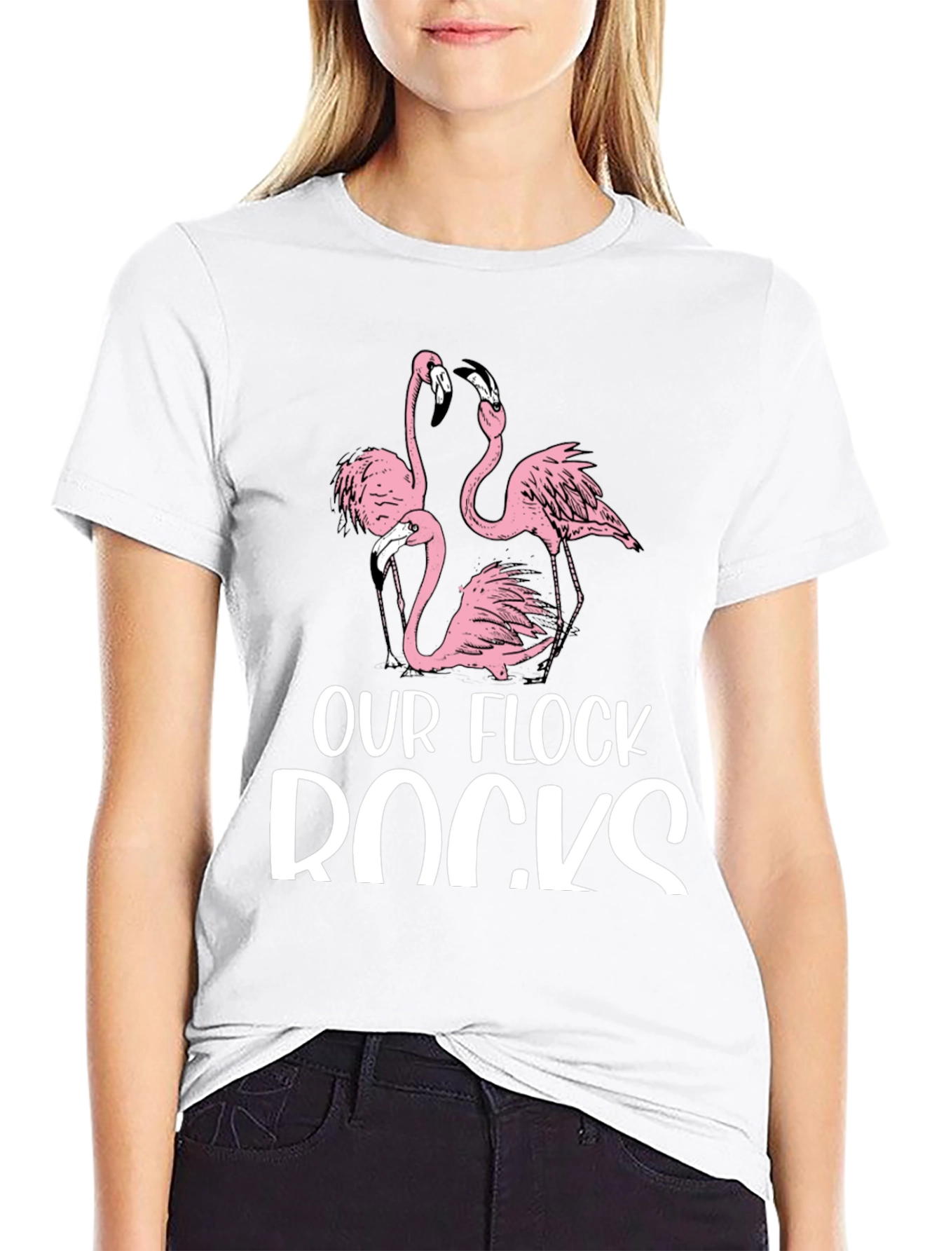 Our Flock Rocks Flamingo Graphic T-Shirt