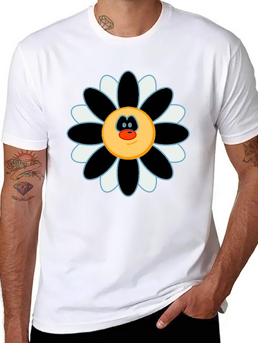 Fun Flower Face Graphic Tee - Black