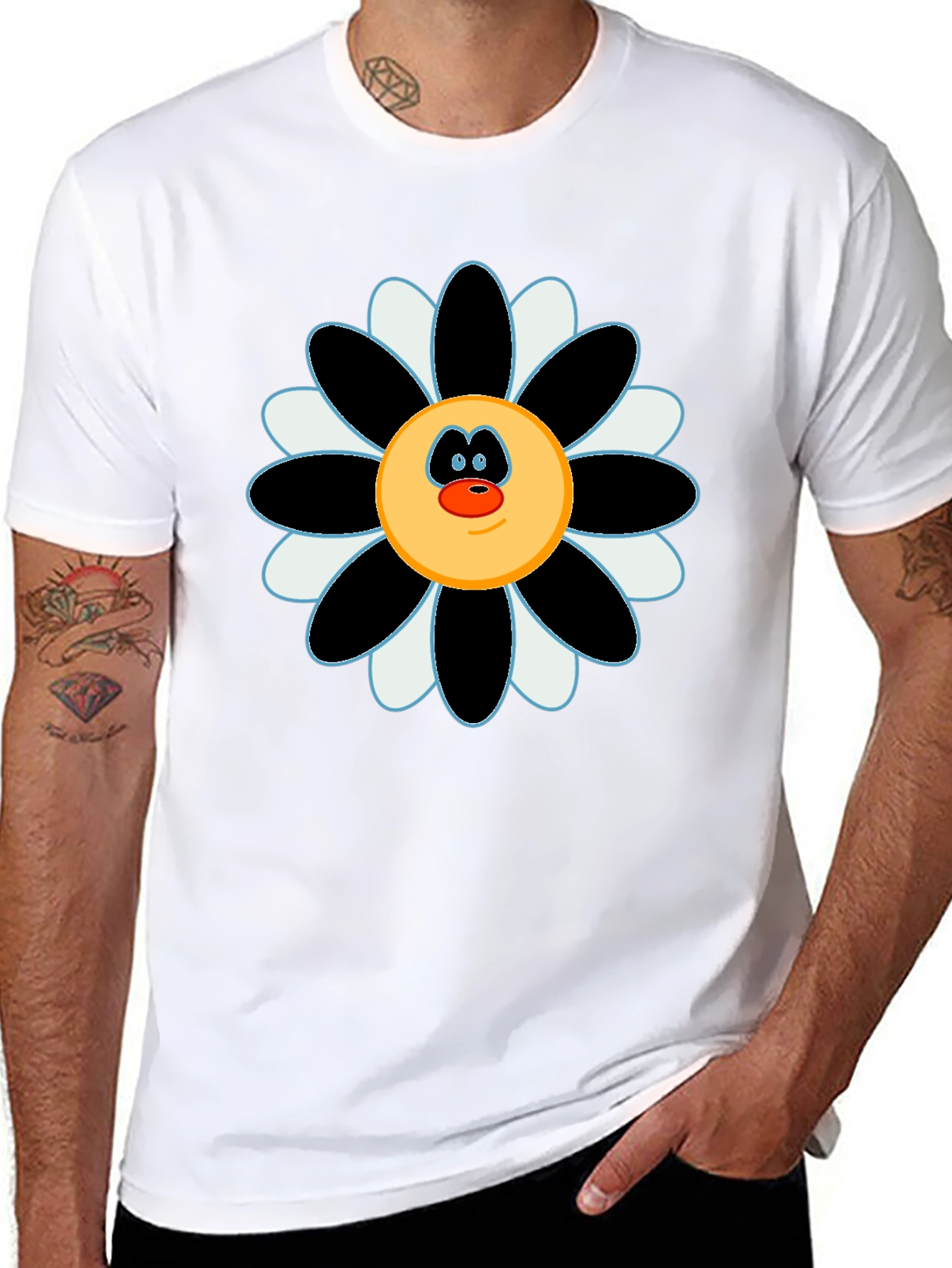 Fun Flower Face Graphic Tee - Black