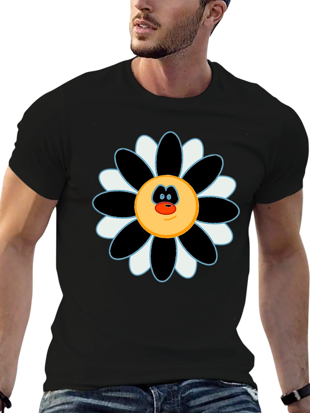 Fun Flower Face Graphic Tee - Black