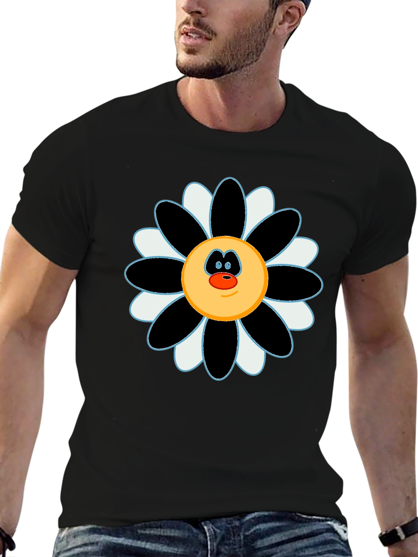 Fun Flower Face Graphic Tee - Black