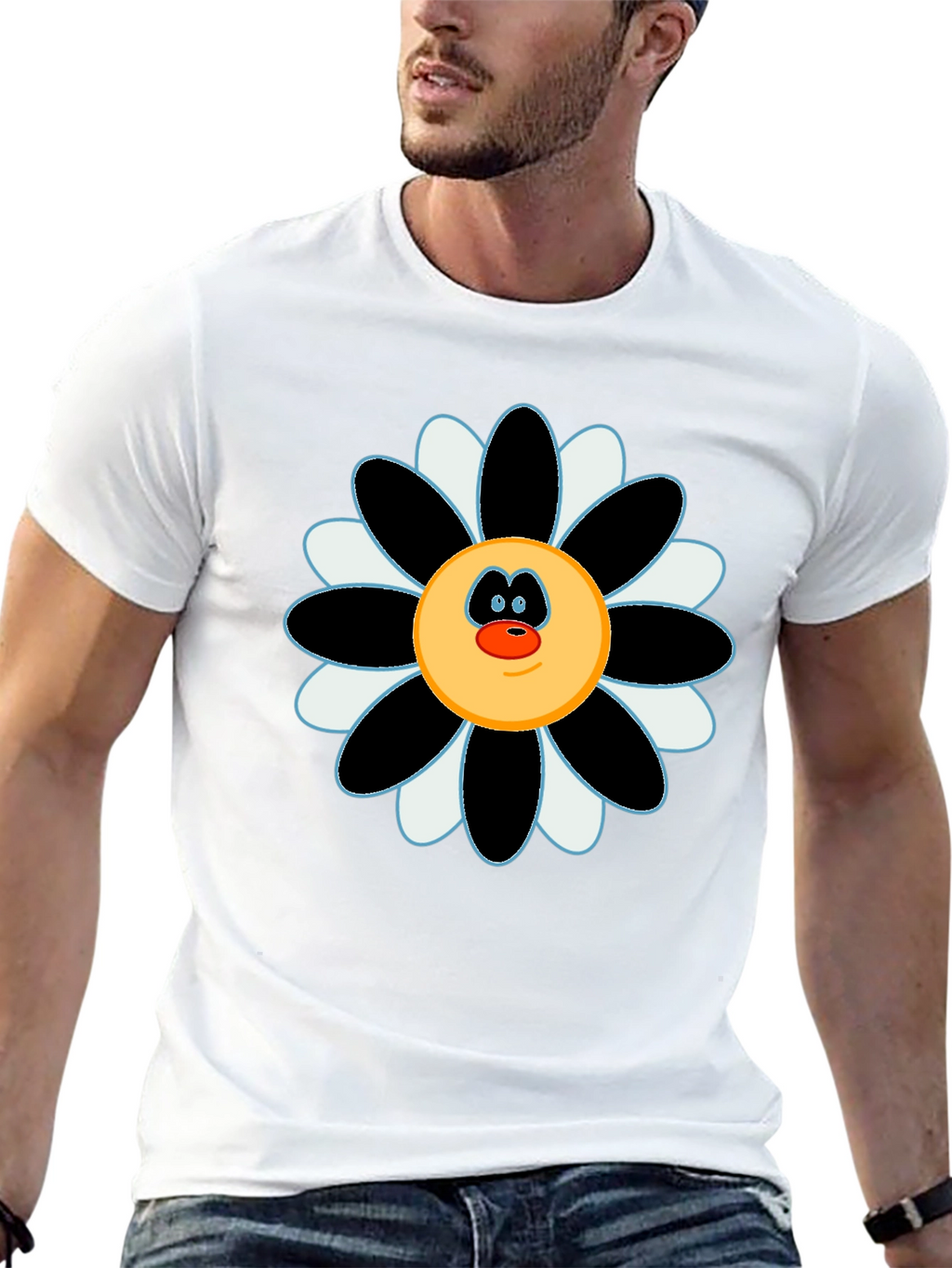 Fun Flower Face Graphic Tee - Black