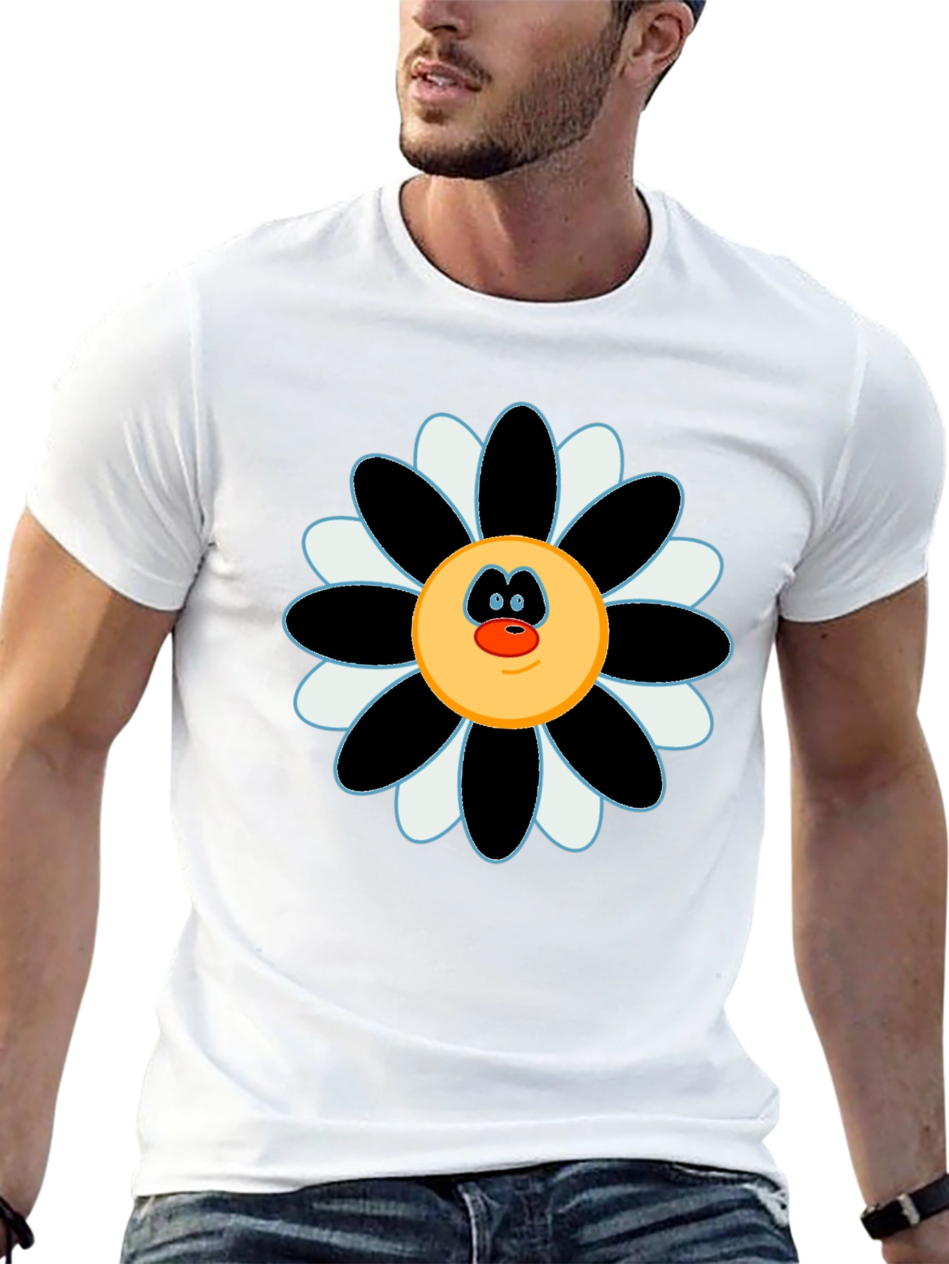Fun Flower Face Graphic Tee - Black