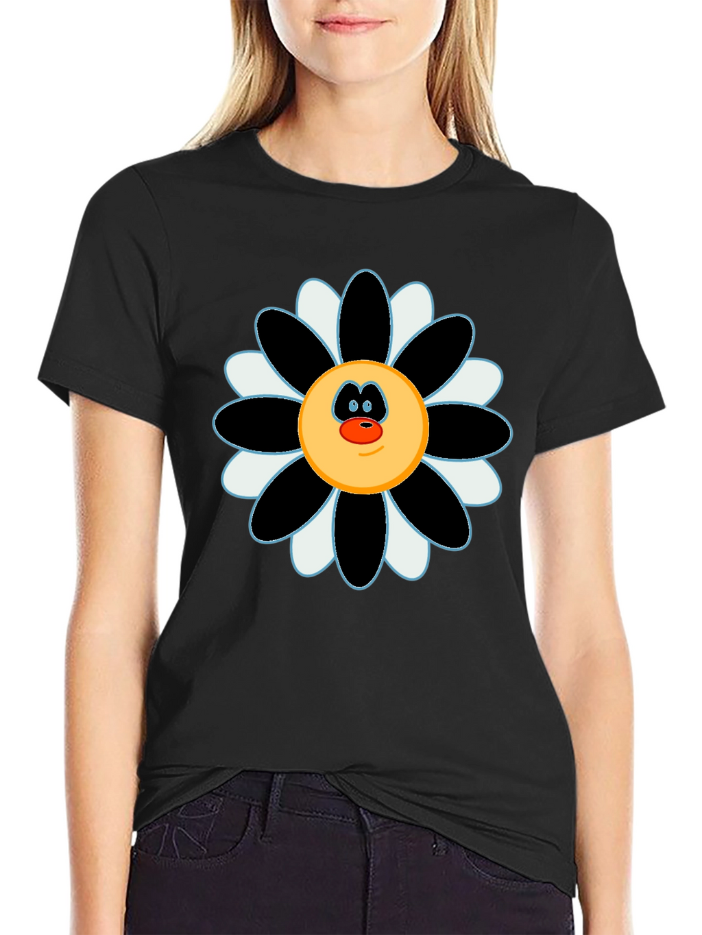 Fun Flower Face Graphic Tee - Black
