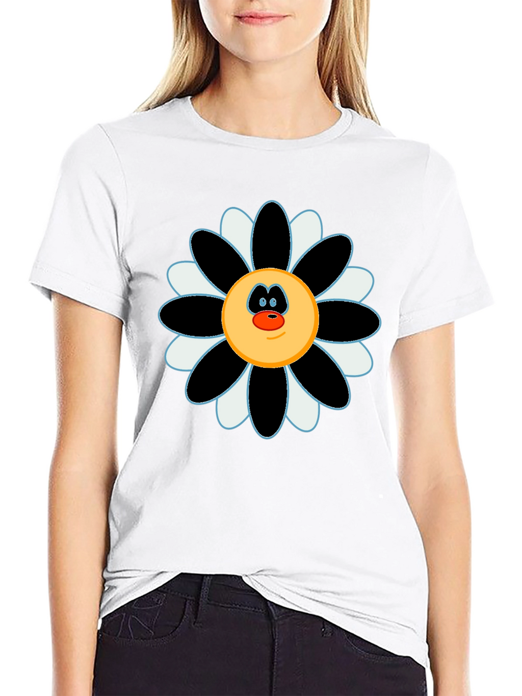Fun Flower Face Graphic Tee - Black