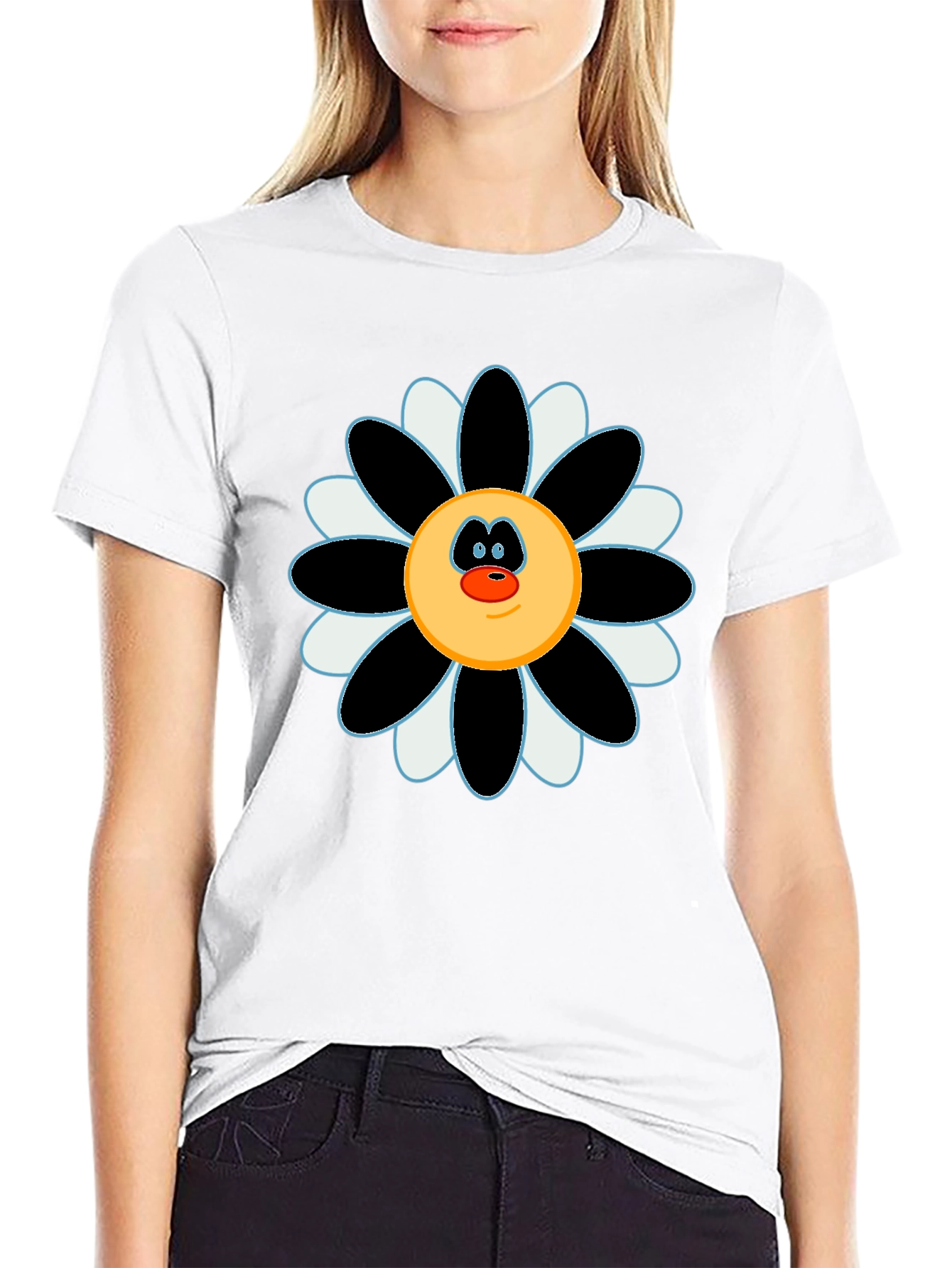 Fun Flower Face Graphic Tee - Black