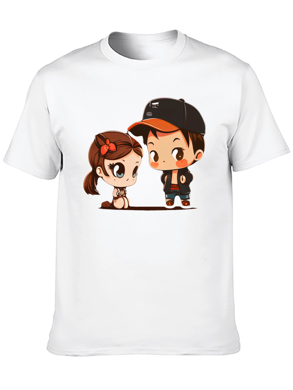 Cute Cartoon Couple Black T-Shirt
