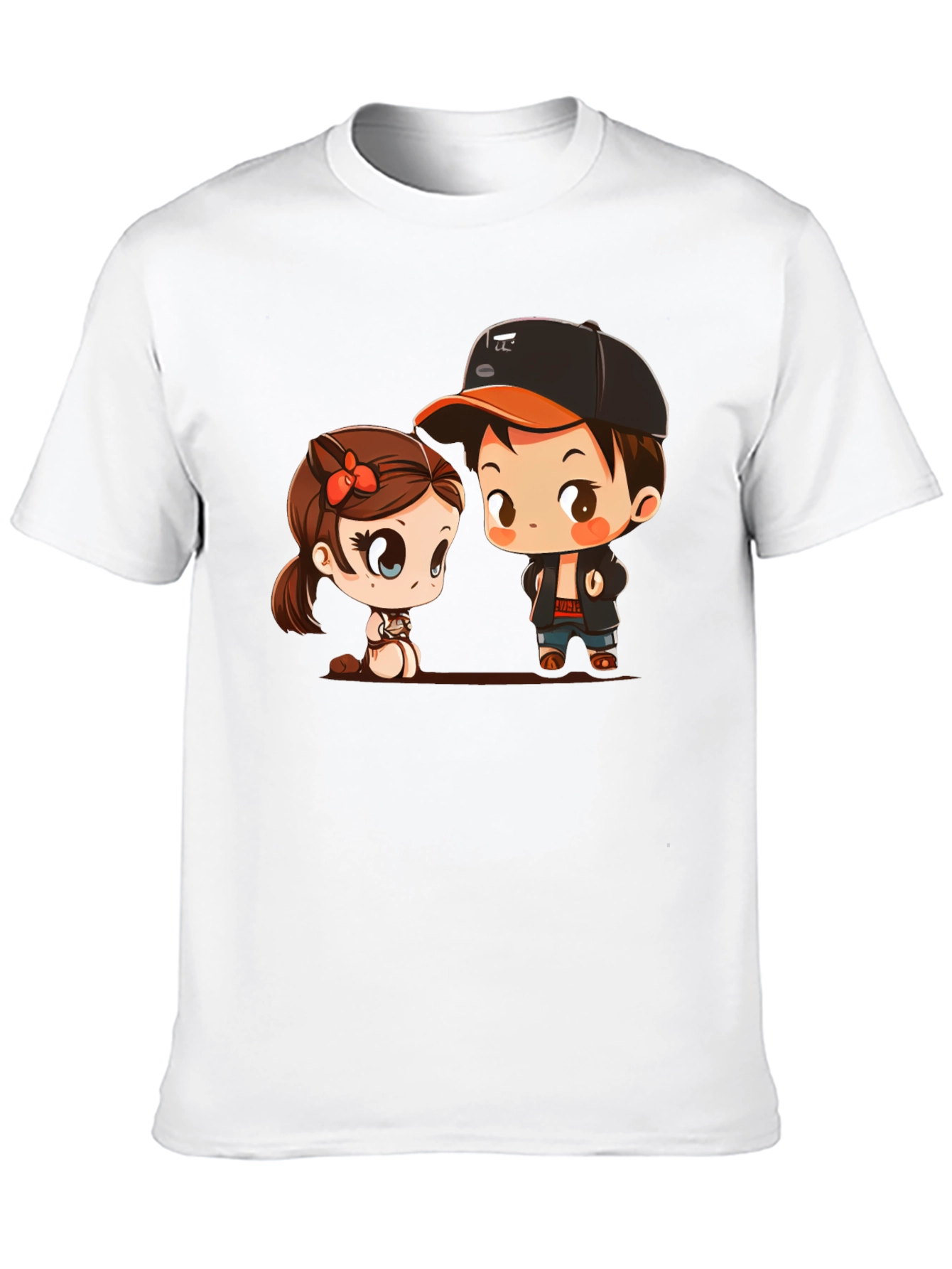 Cute Cartoon Couple Black T-Shirt