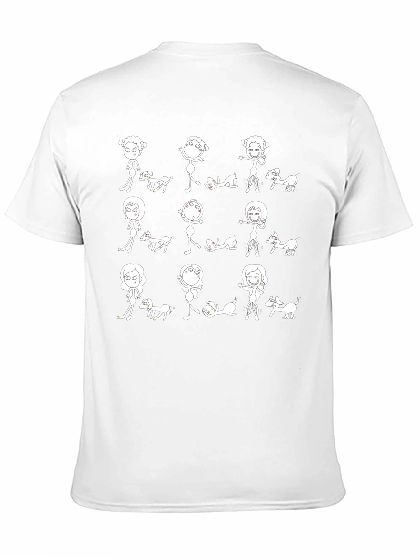 Fun Cartoon Dog & Character Print Black T-Shirt