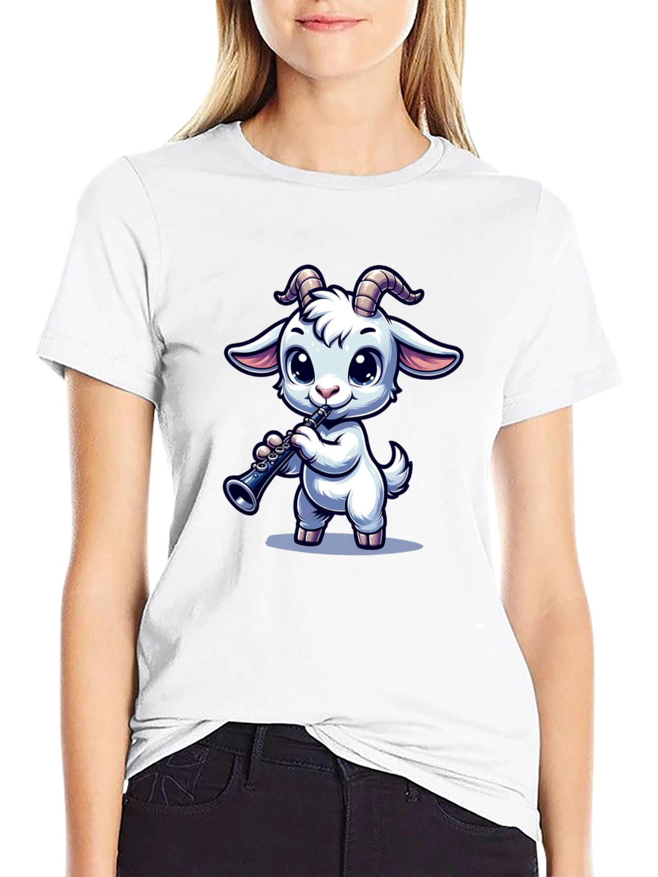 Goat Clarinet Cartoon T-Shirt