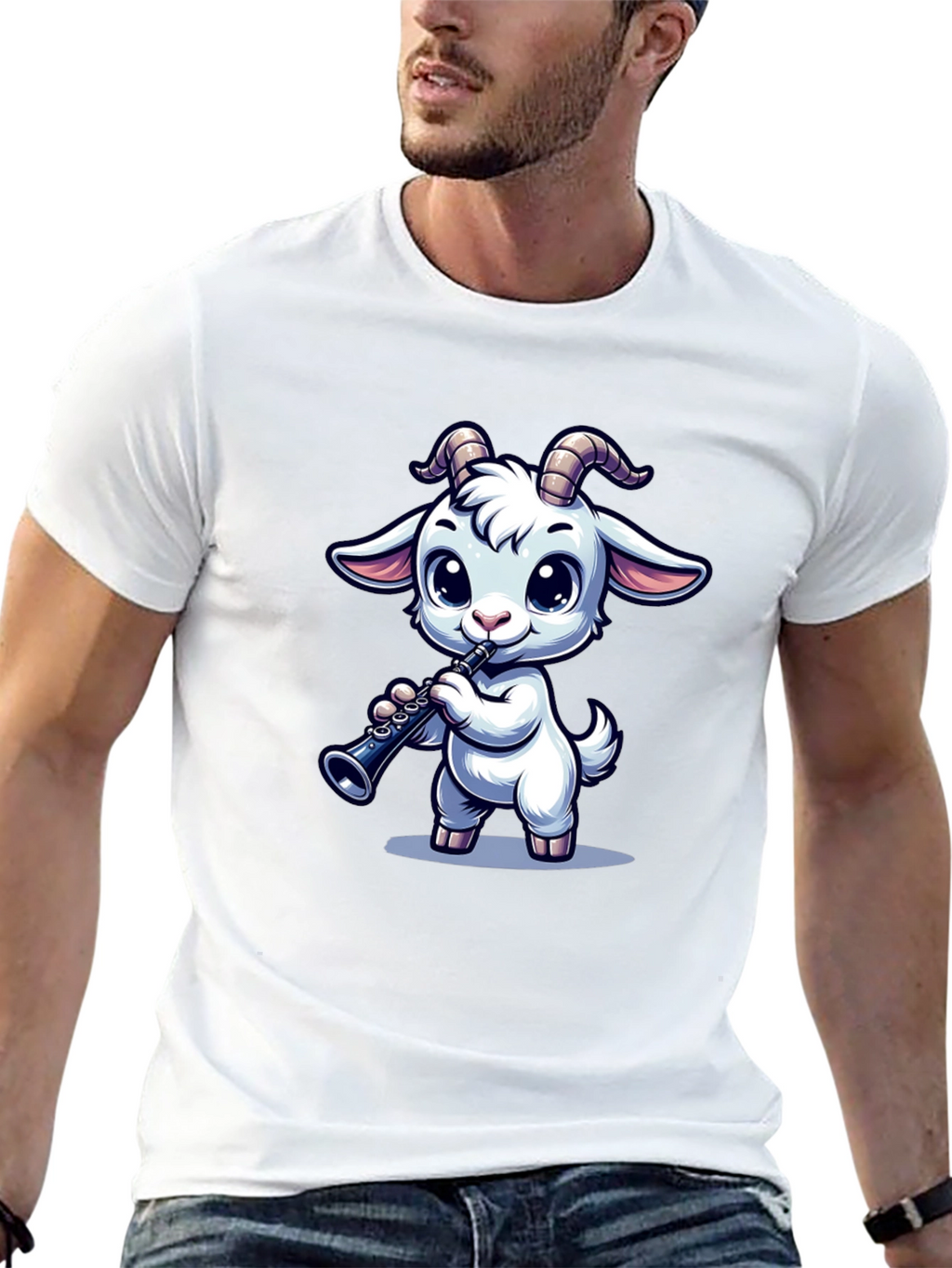 Goat Clarinet Cartoon T-Shirt