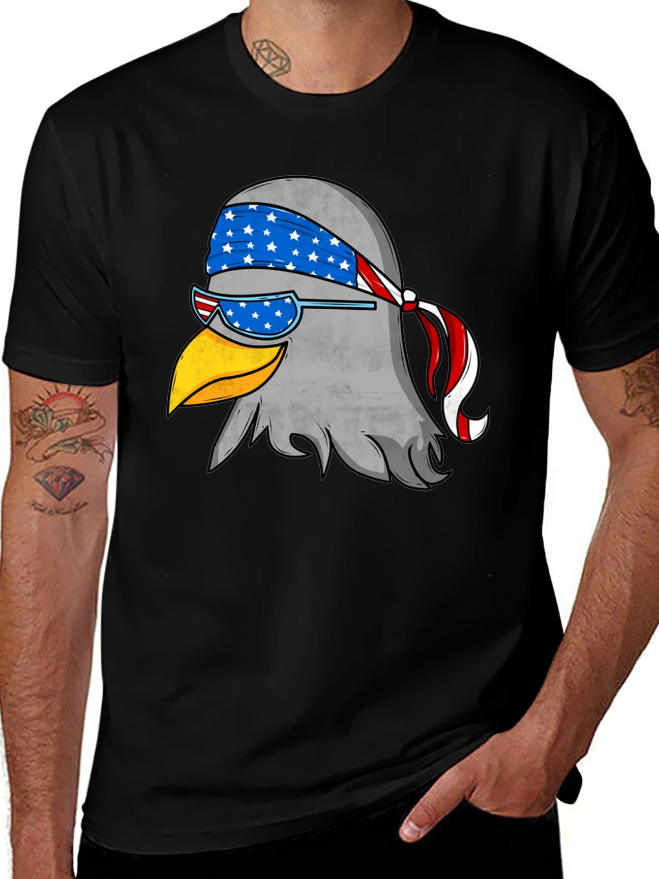 Patriotic Eagle Graphic Tee - Black Cotton T-Shirt
