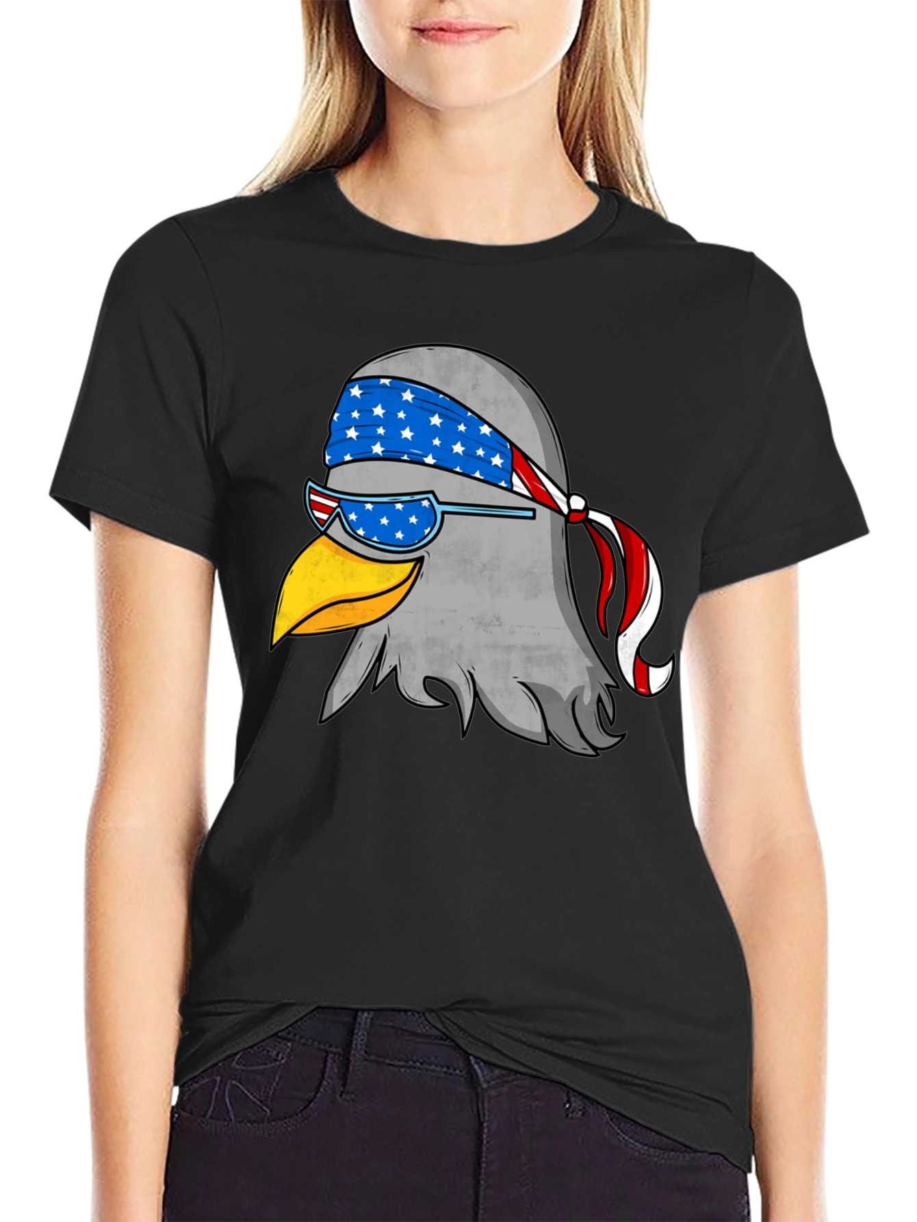 Patriotic Eagle Graphic Tee - Black Cotton T-Shirt