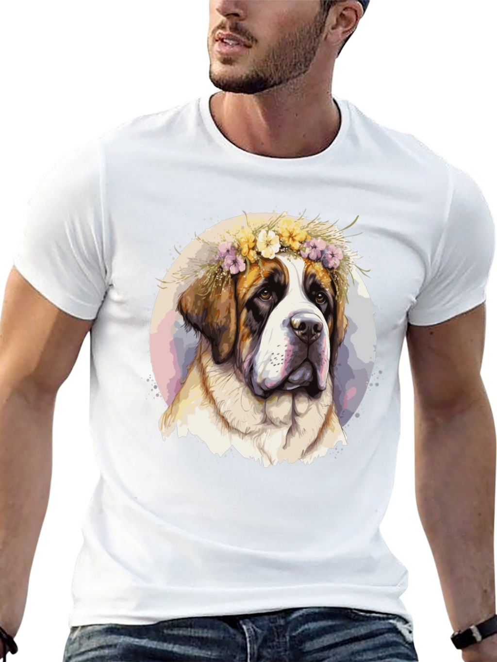 Dog with Flower Crown Black T-Shirt