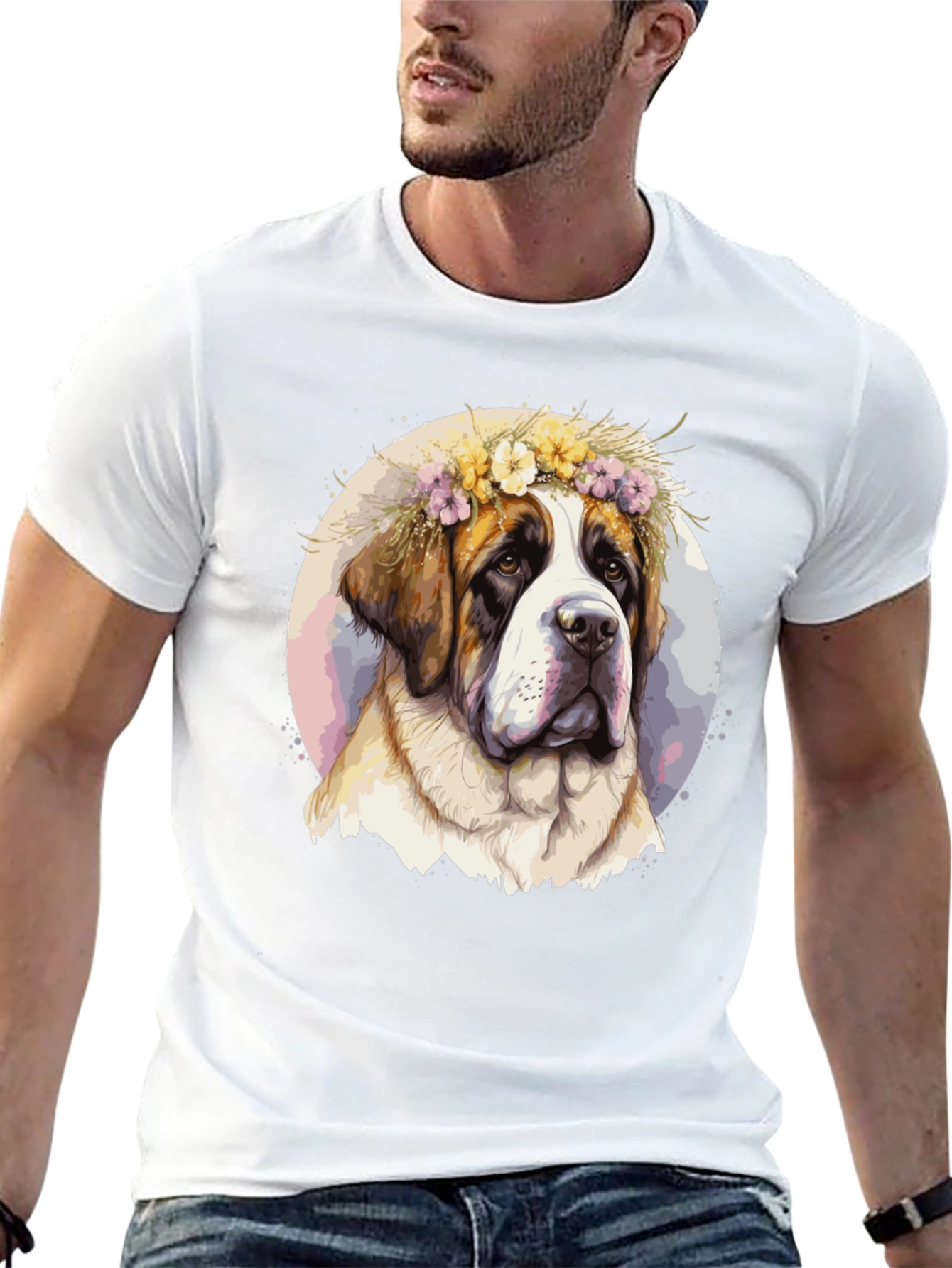 Dog with Flower Crown Black T-Shirt